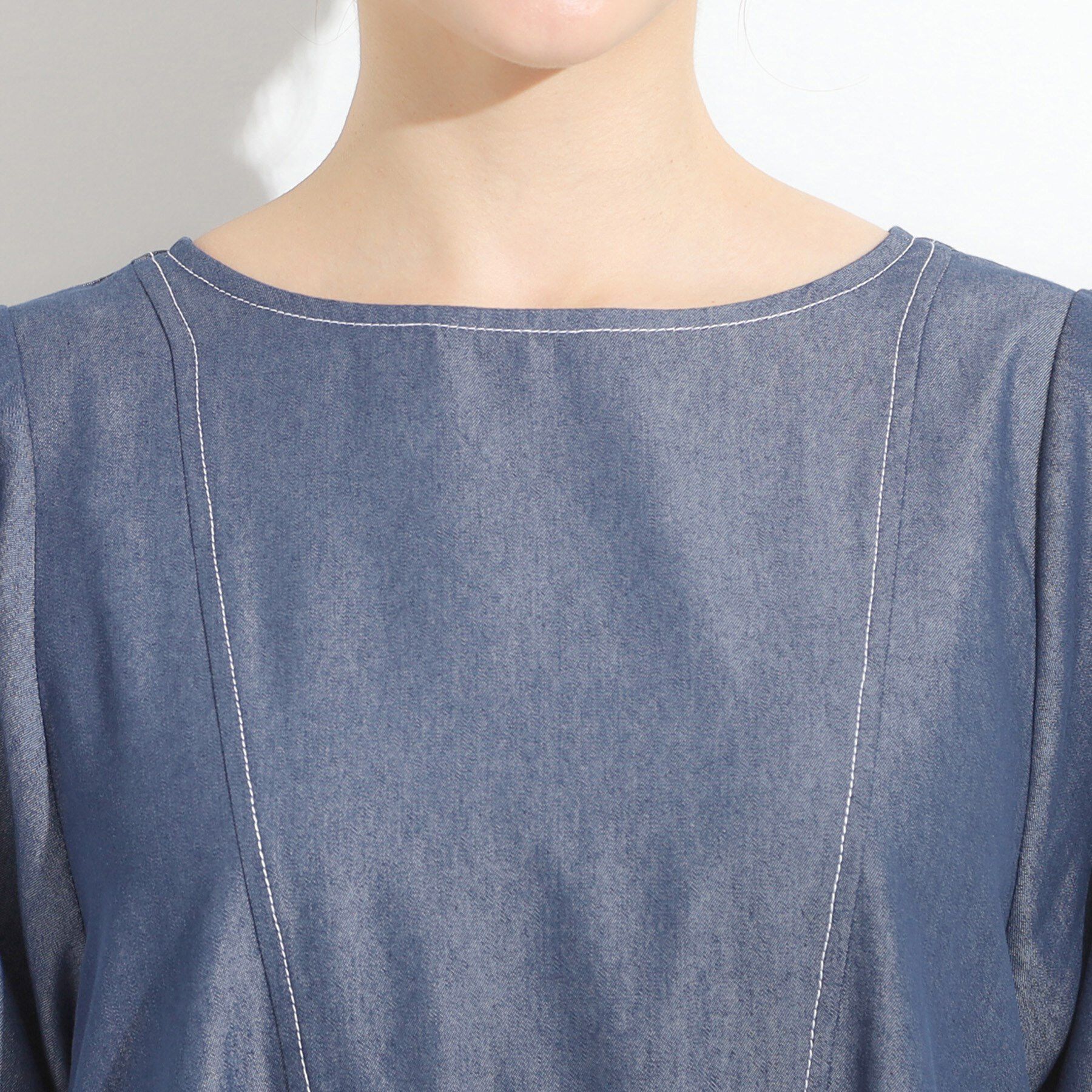 SHOO･LA･RUE「【S-LL】配色ステッチがアクセント デニムワンピース」|ワンピース|