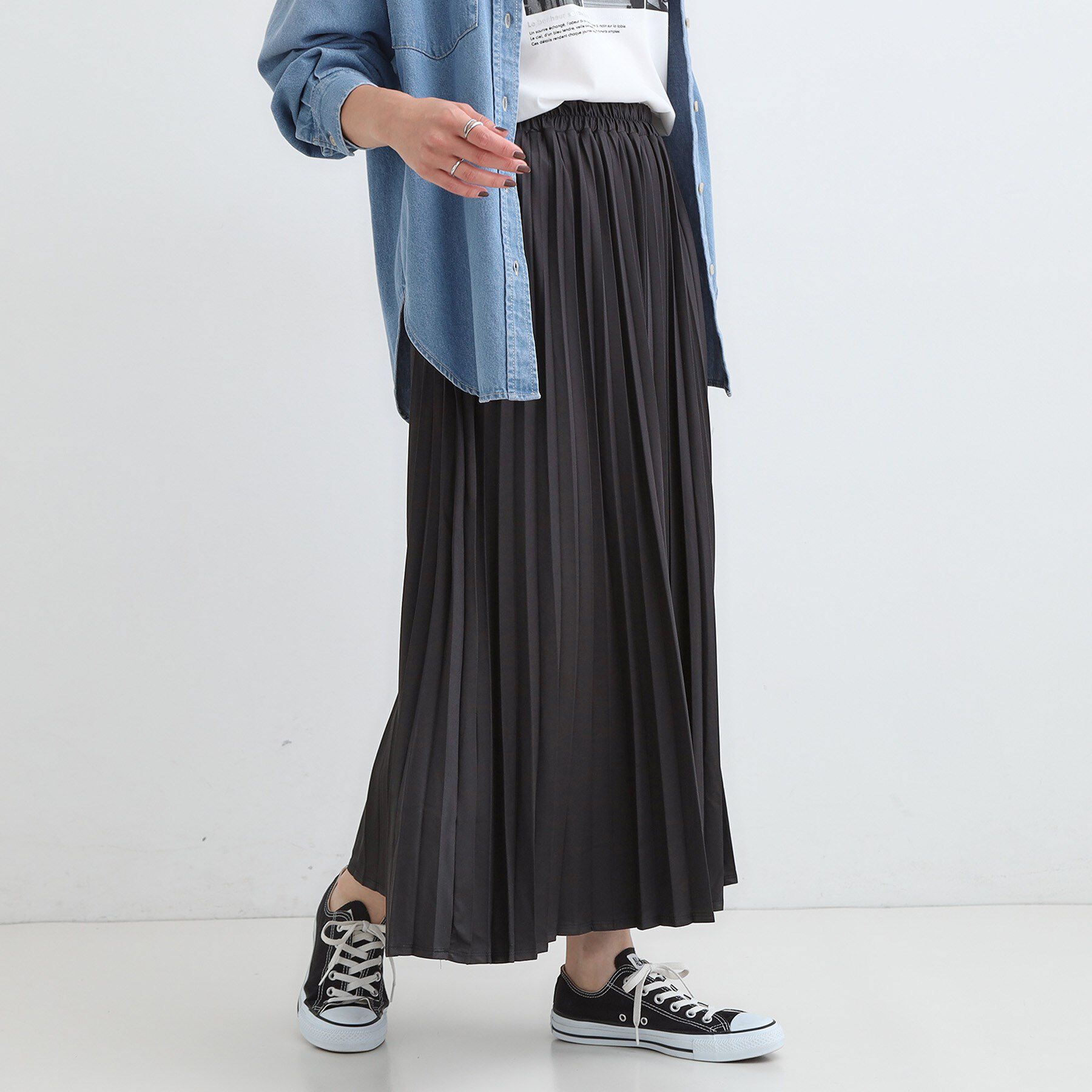 SHOO･LA･RUE「【着丈選べる】きれいめにもカジュアルにも レザー調プリーツスカート」|スカート|