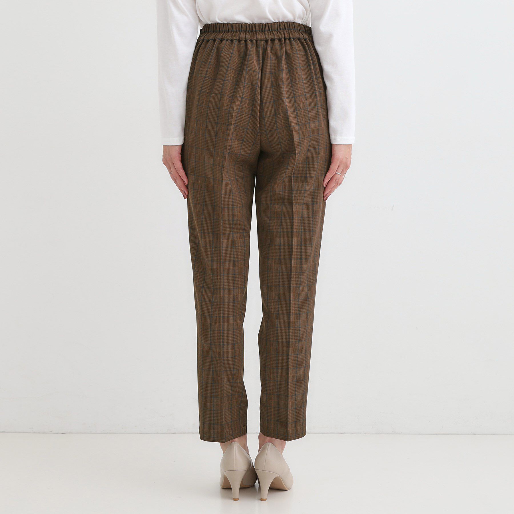 SHOO･LA･RUE「【S-LL/チェック柄アソート】脚のラインをきれいに見せる タックテーパードパンツ」|その他|