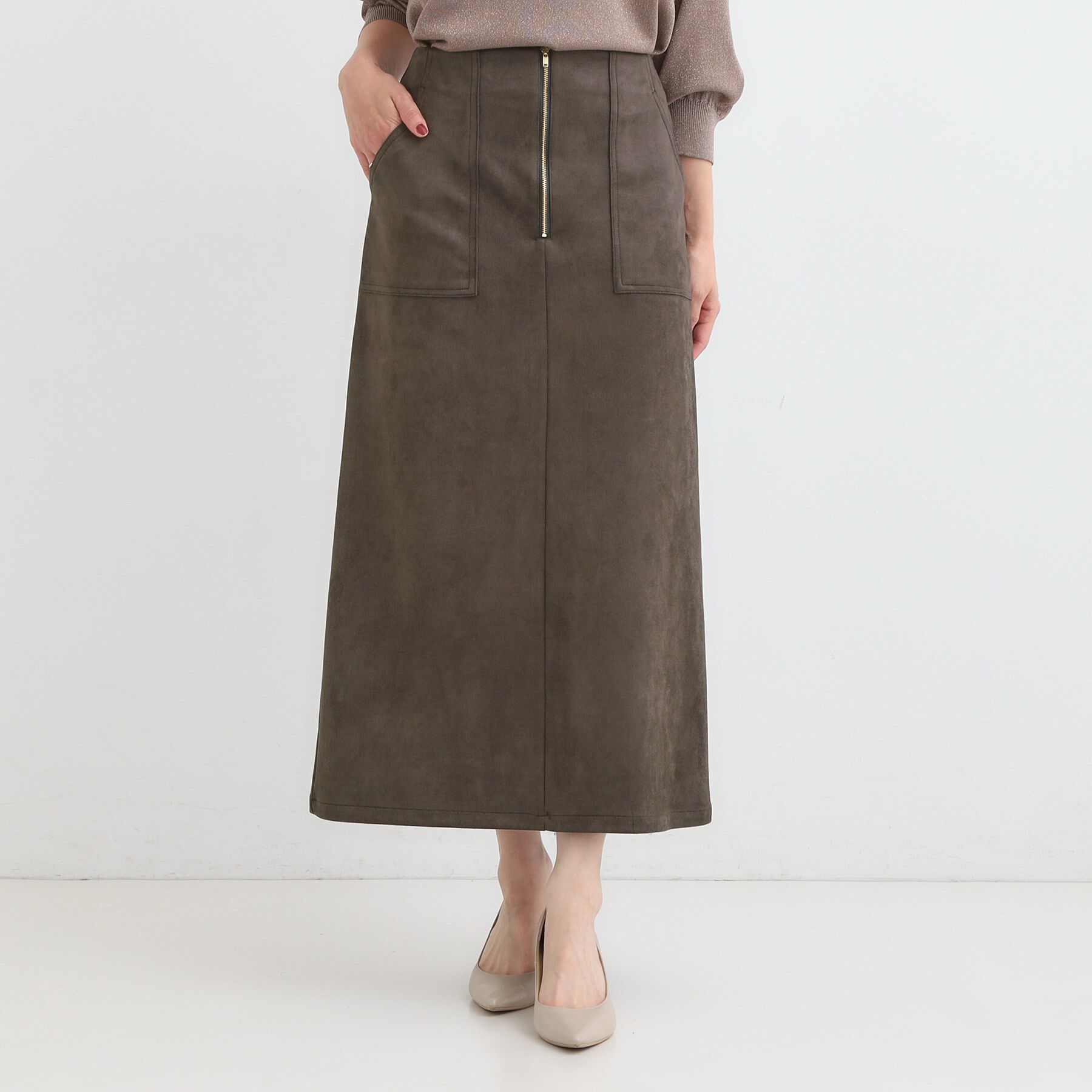 SHOO･LA･RUE「【洗濯機可】上品できれい見え フェイクスエード ナロースカート」|スカート|