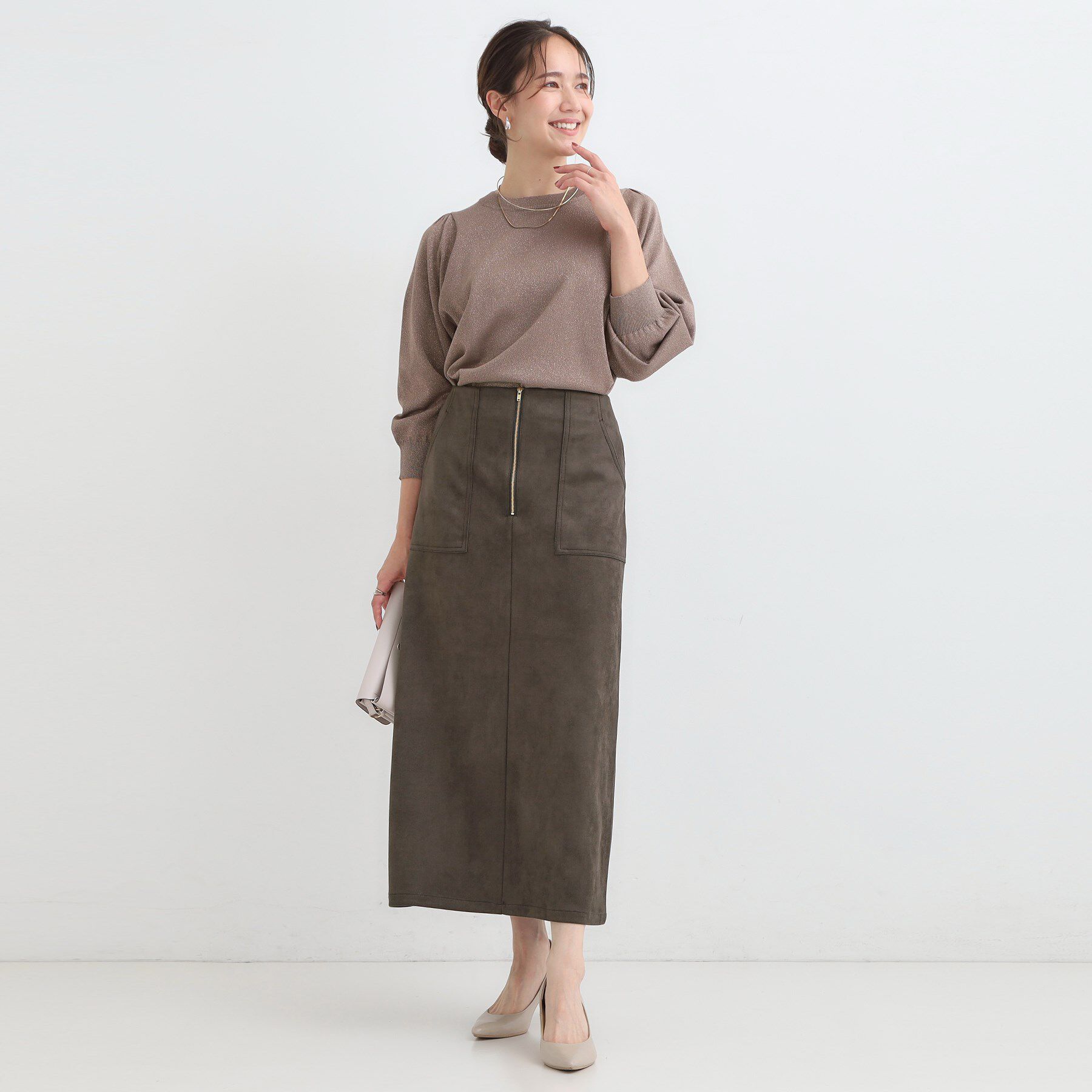 SHOO･LA･RUE「【洗濯機可】上品できれい見え フェイクスエード ナロースカート」|スカート|