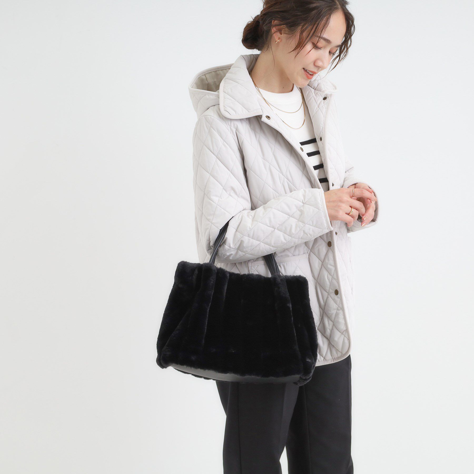 SHOO･LA･RUE「【高レビュー/2WAY】きれい見えで上品な ストライプファートートバッグ」|トートバッグ|