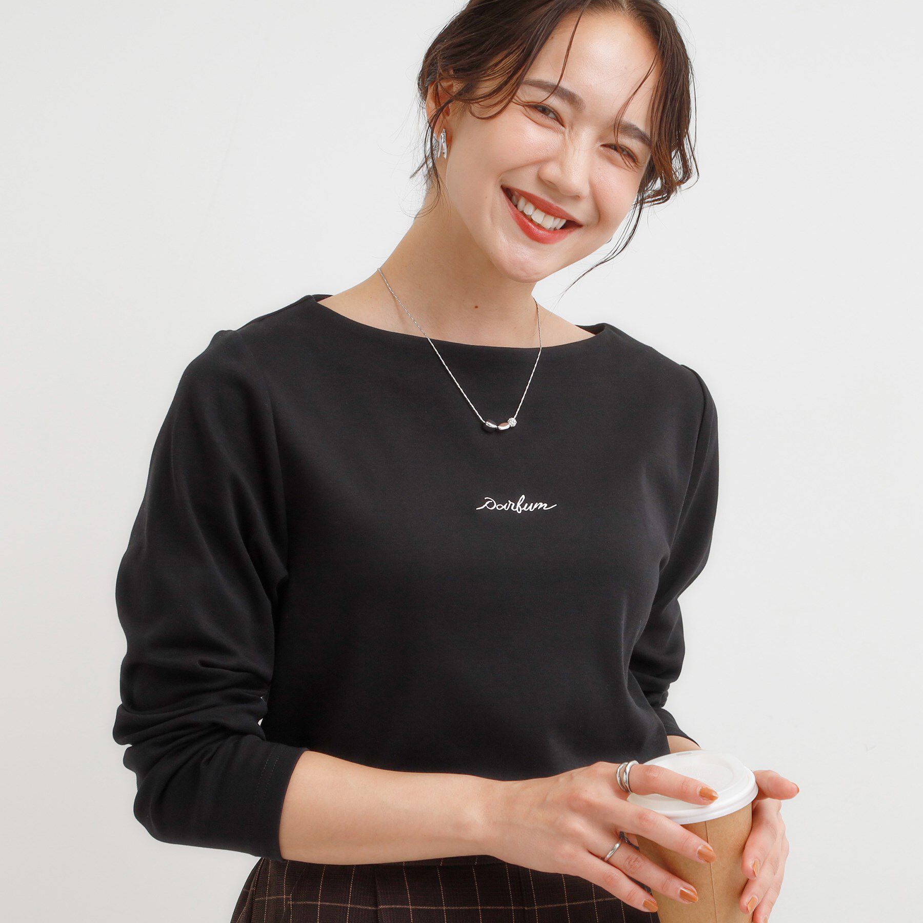 SHOO･LA･RUE「【S-LL】美しく見せる ボートネックロンT」|Tシャツ・カットソー|ブラック(219)