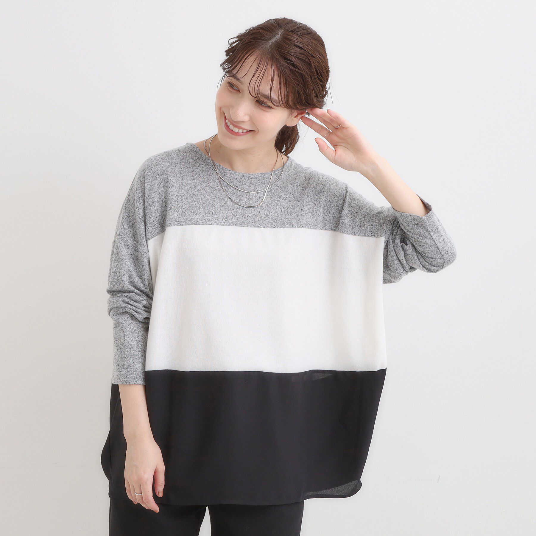 SHOO･LA･RUE「【S-LL】インしないで着られる 3段切り替えトップス」|Tシャツ・カットソー|