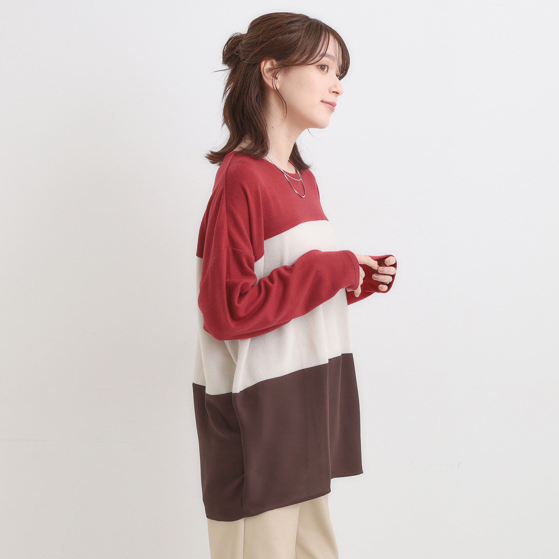 SHOO･LA･RUE「【S-LL】インしないで着られる 3段切り替えトップス」|Tシャツ・カットソー|