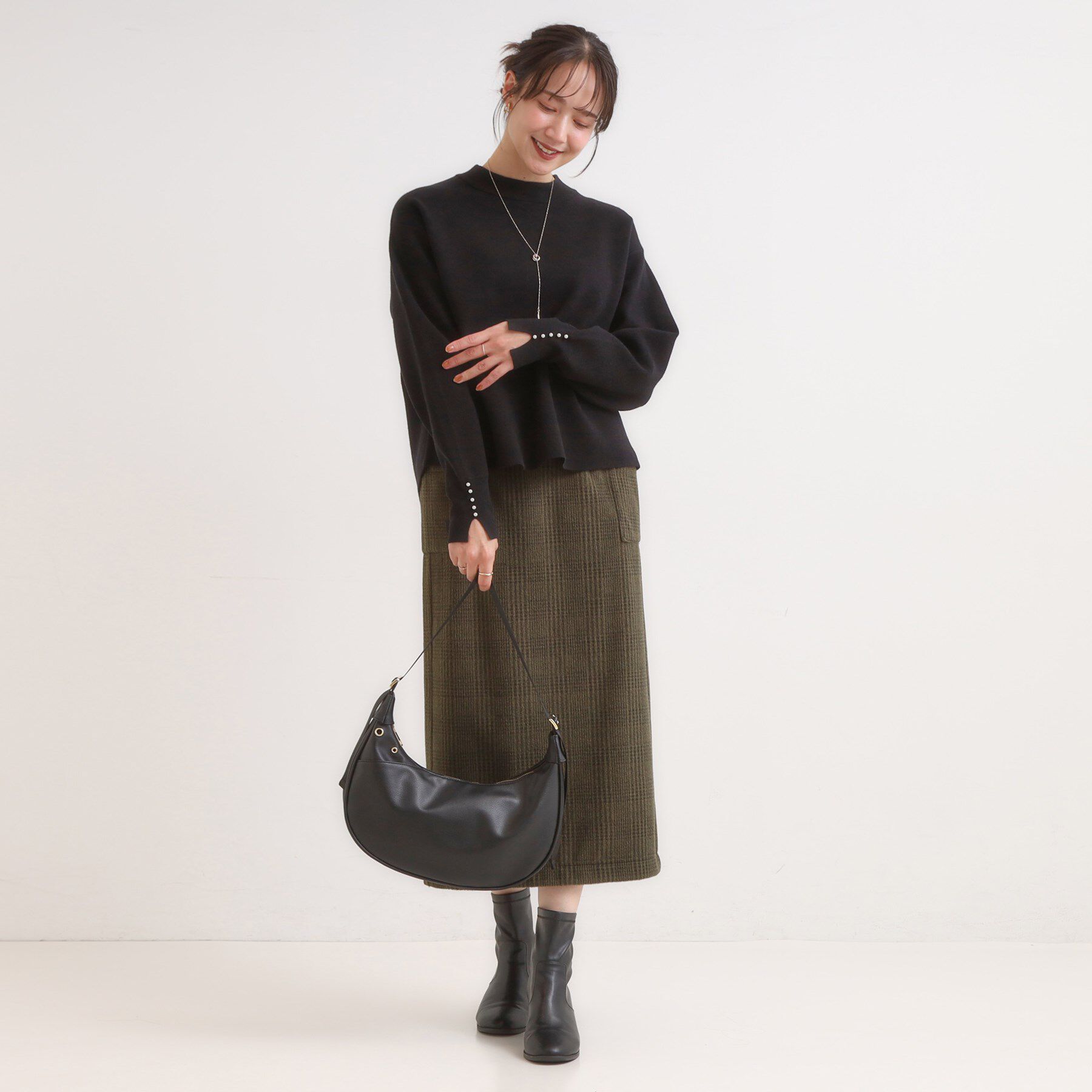 SHOO･LA･RUE「【セットアップ可/S-LL】インせず着られる 洗えるもちもち裾ラウンドニット」|ニット・セーター|