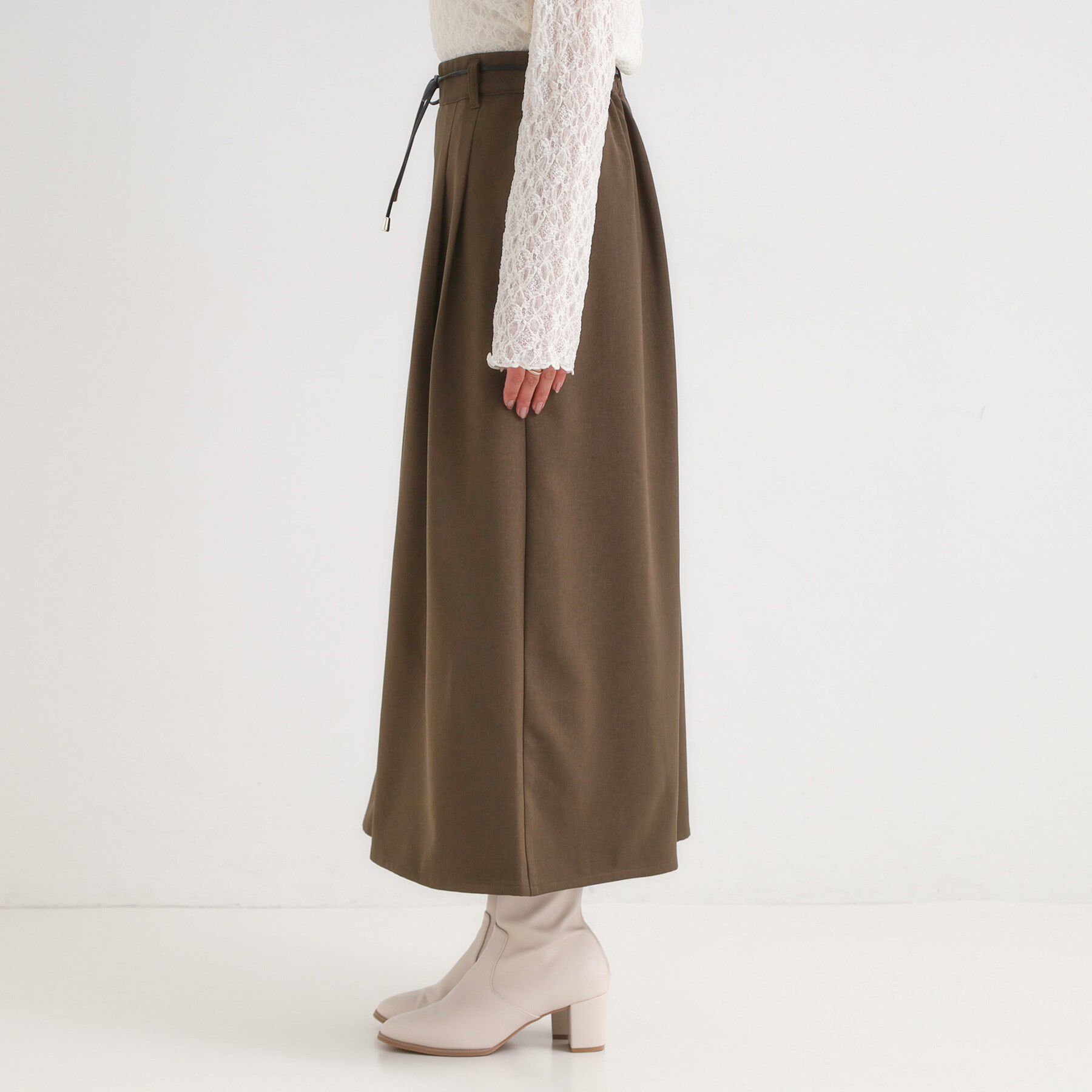 SHOO･LA･RUE「【S-LL/2点セット】脚のラインを拾いにくい ベルト付きタックスカーチョパンツ」|その他|