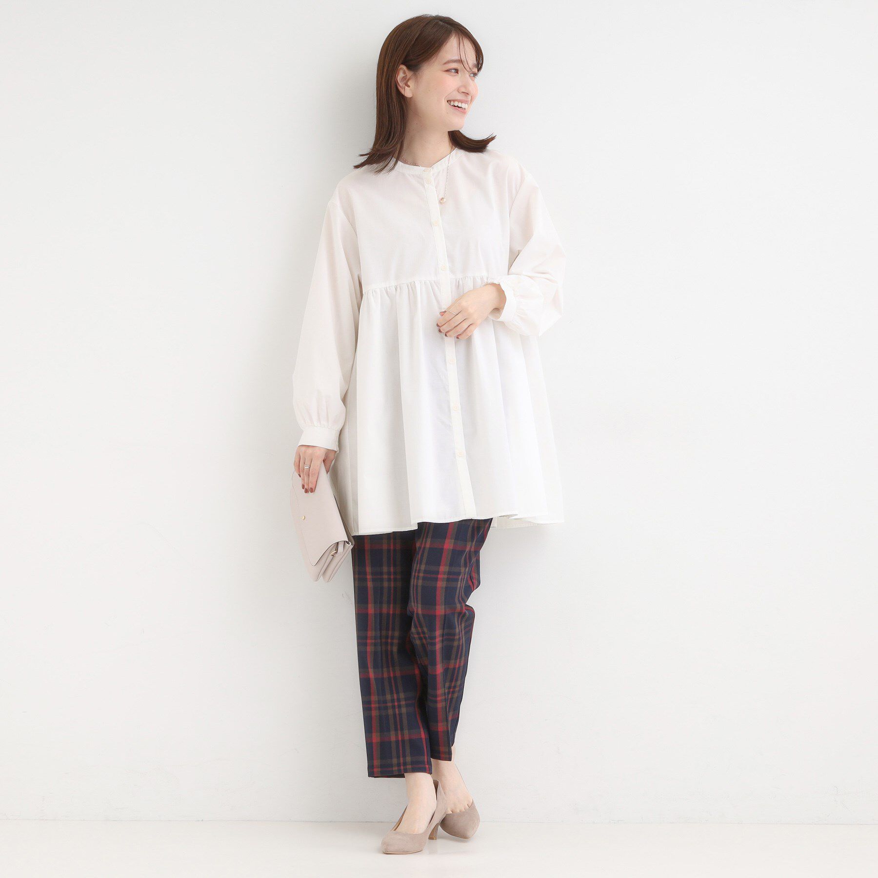 SHOO･LA･RUE「【S-LL】自然に体型カバー 切り替えギャザーチュニックシャツ」|チュニック|