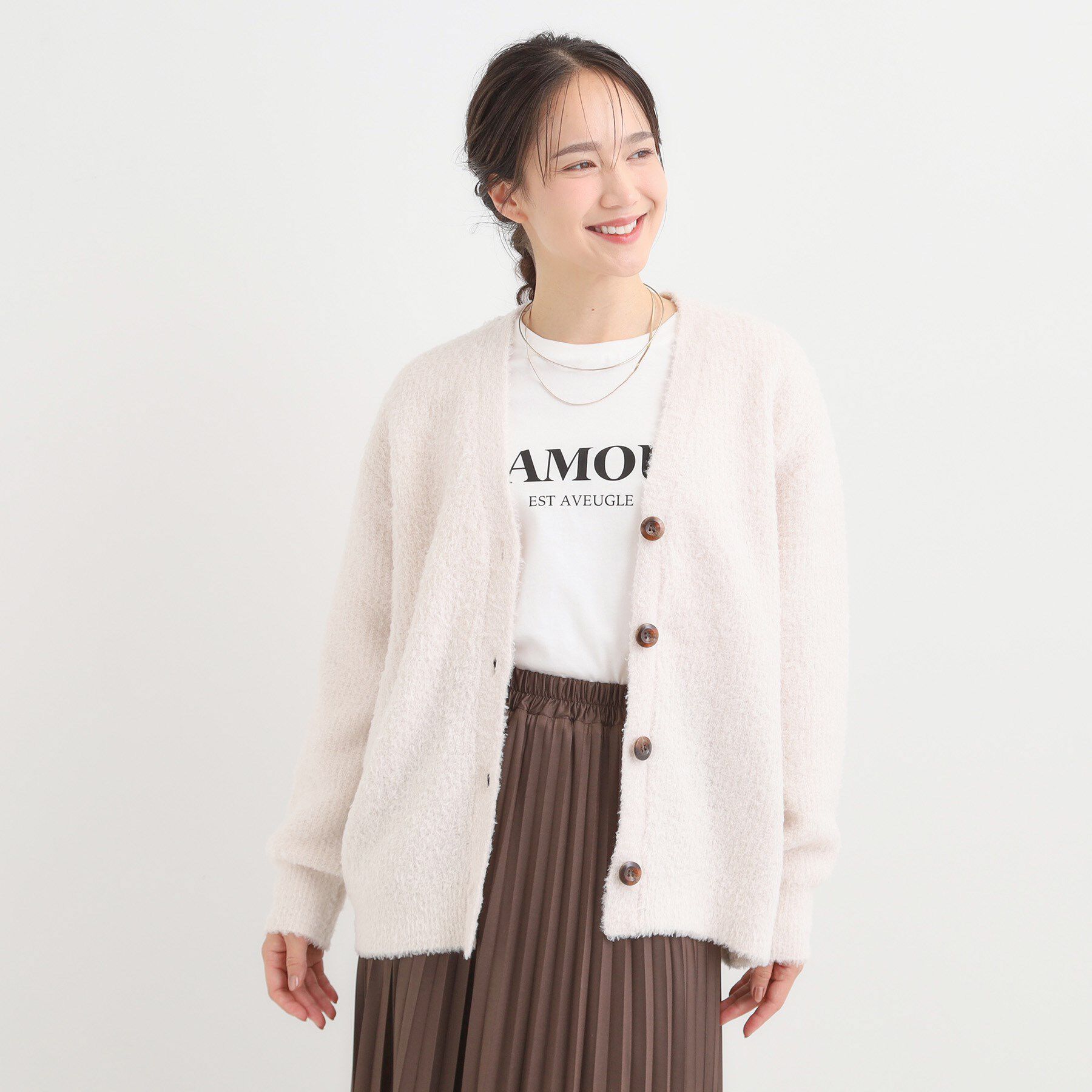 SHOO･LA･RUE「【S-LL】思わず触れたくなる ふわふわ Vネックニットカーディガン」|カーディガン|