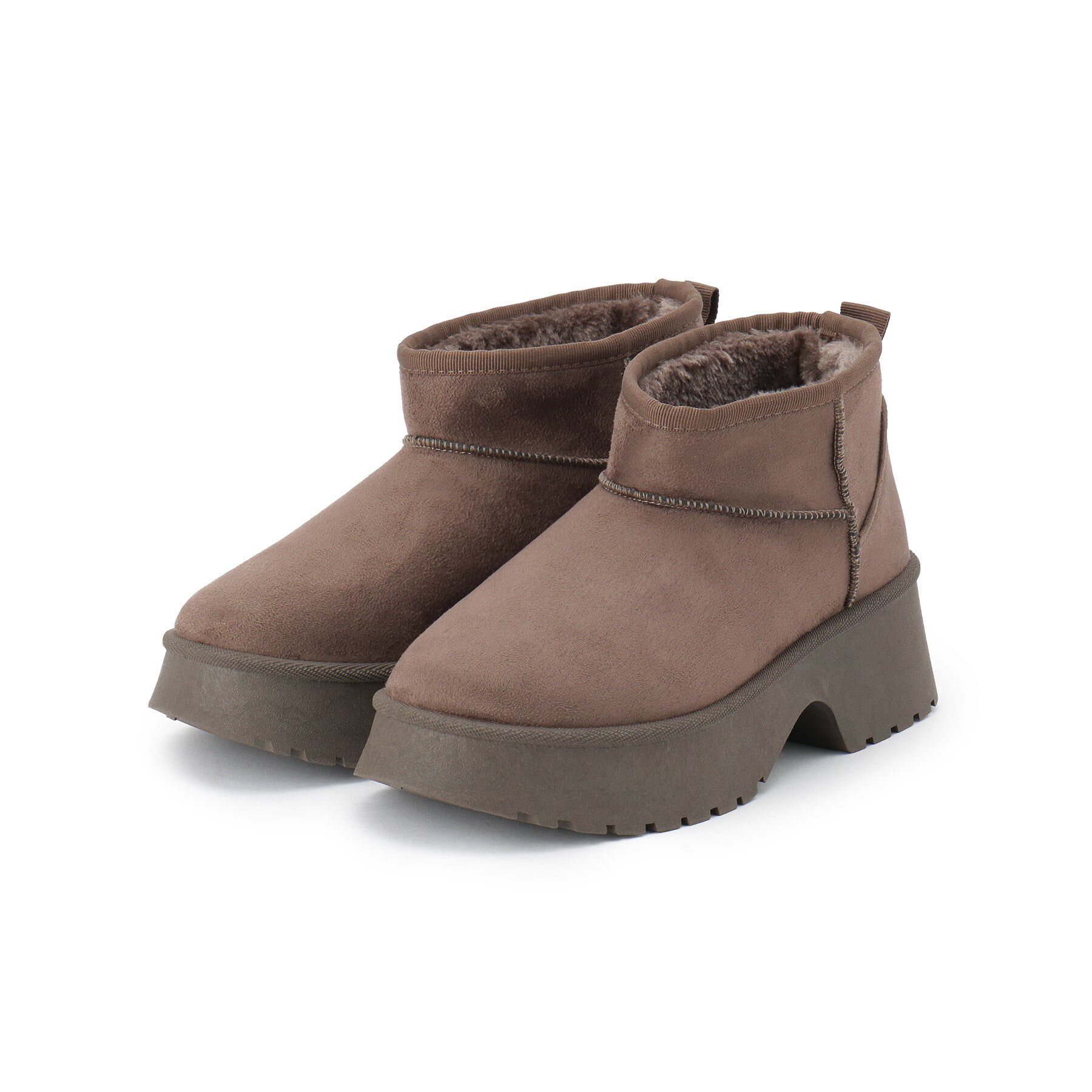 SHOO･LA･RUE「曲がるフェイクムートンブーツ」|ショートブーツ|トープ(054)