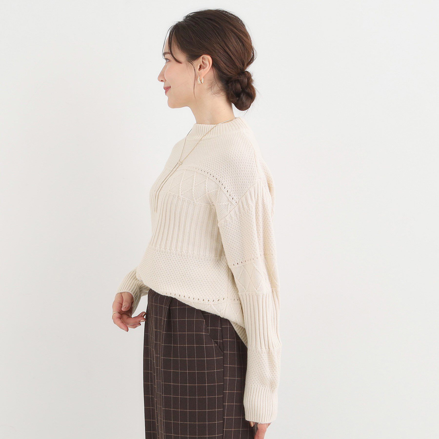 SHOO･LA･RUE「【洗濯機可/毛玉レス/S-LL】1枚でサマ見え ミックスケーブル柄ニット」|ニット・セーター|