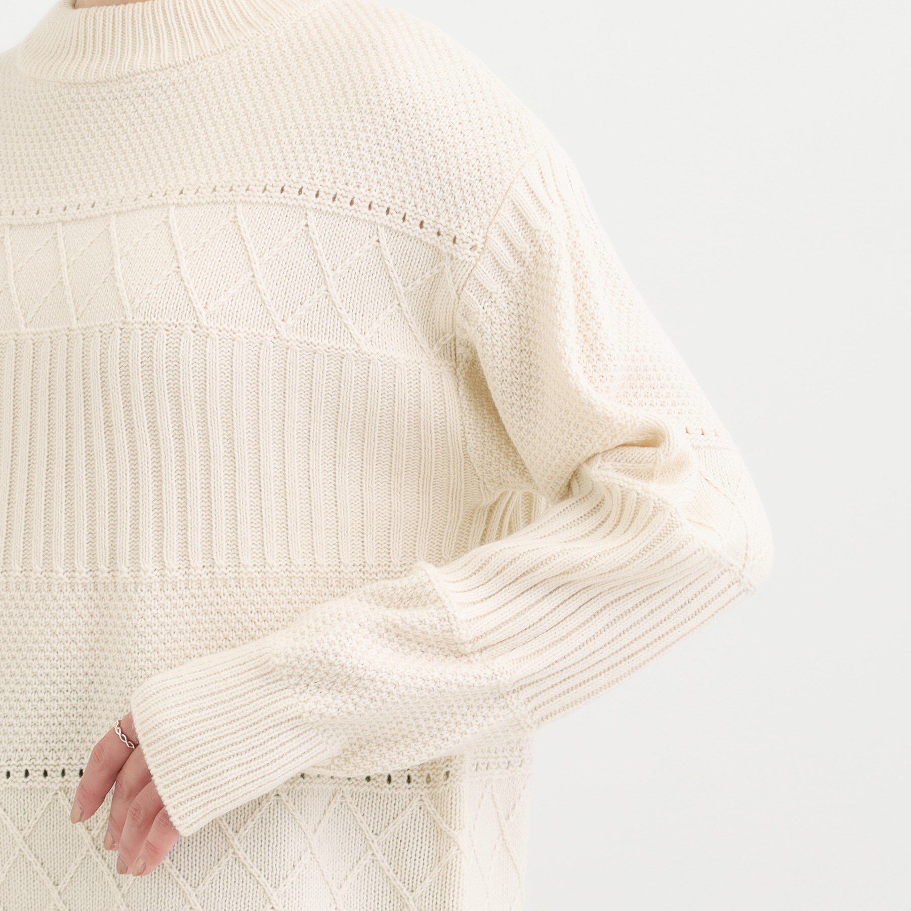 SHOO･LA･RUE「【洗濯機可/毛玉レス/S-LL】1枚でサマ見え ミックスケーブル柄ニット」|ニット・セーター|