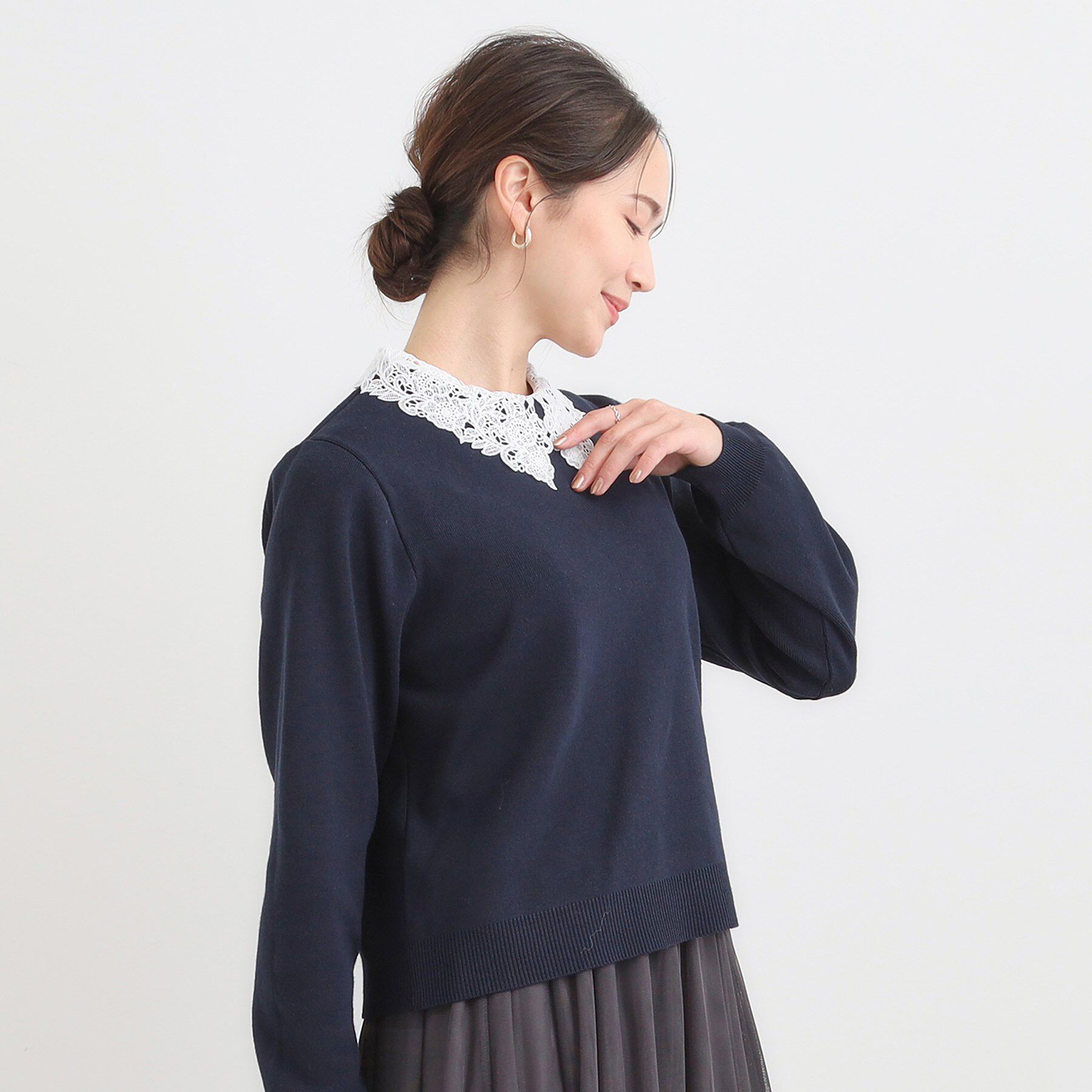 SHOO･LA･RUE「【襟取り外し可/S-LL】上品見え レース襟ニット」|ニット・セーター|