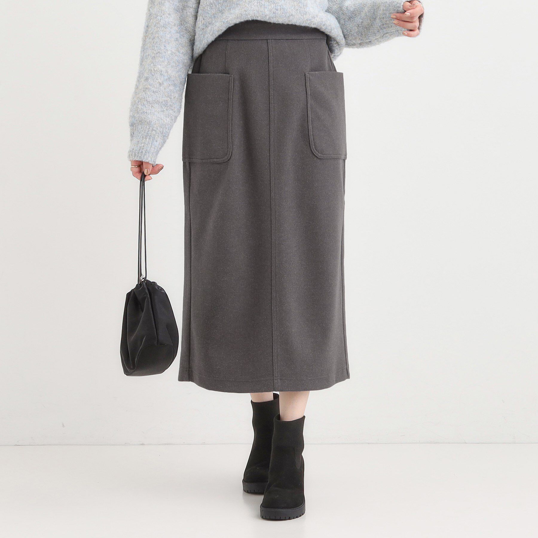 SHOO･LA･RUE「【S-LL】あったかすっきり 圧縮ニットナロースカート」|スカート|チャコールグレー(0