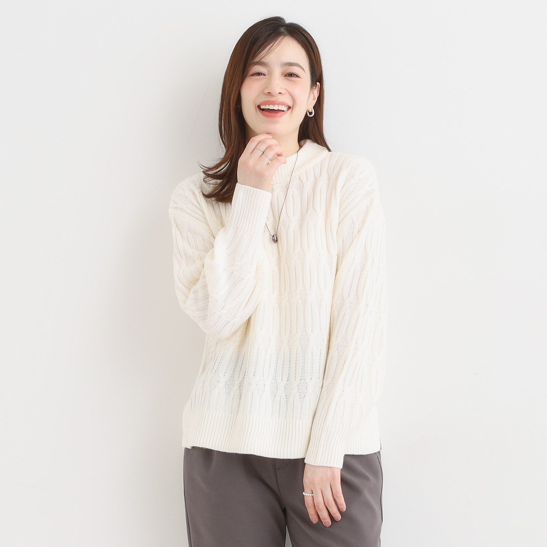 SHOO･LA･RUE「【洗濯機可／毛玉レス】シンプルケーブル柄ニット」|ニット・セーター|
