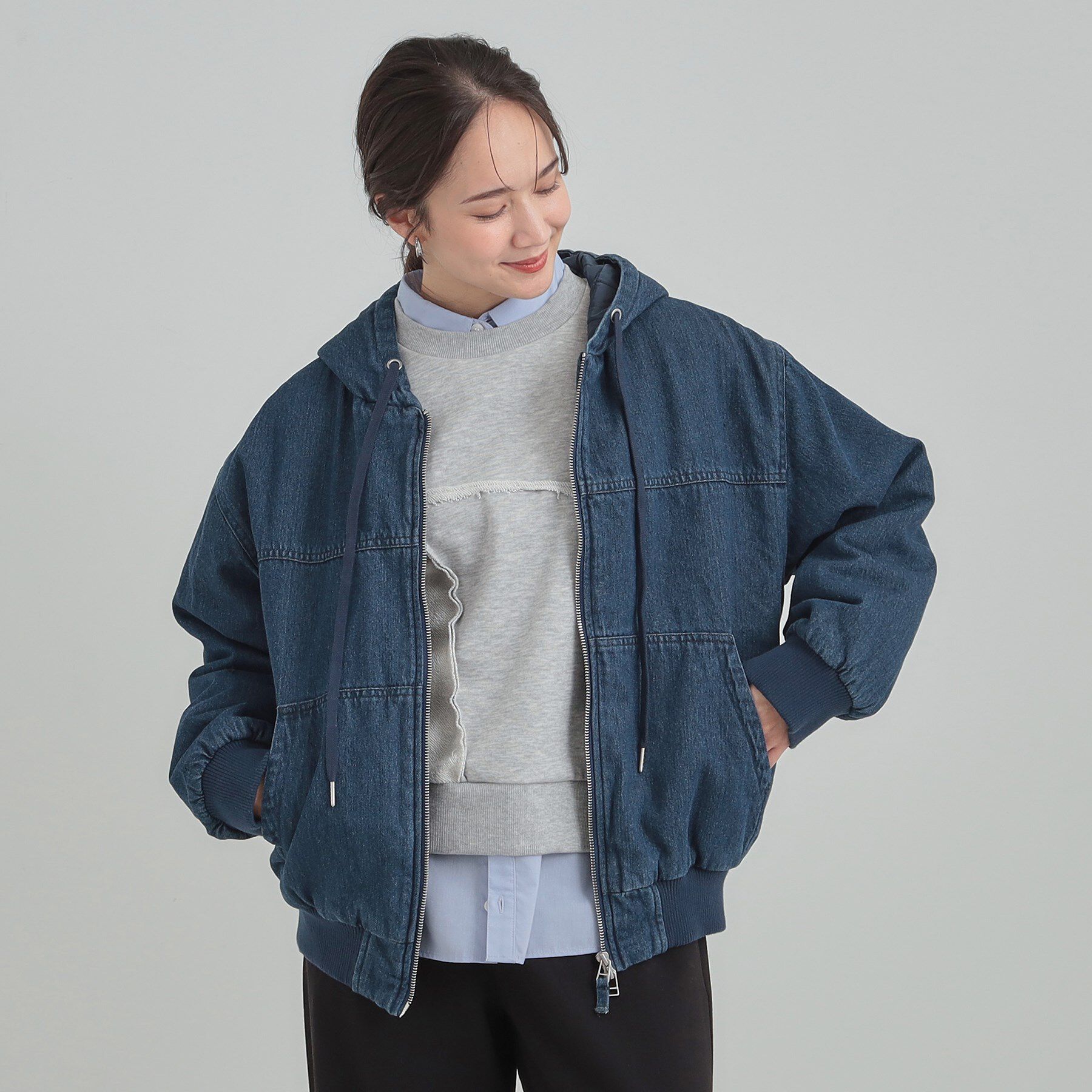 SHOO･LA･RUE「デニム中綿フーディーブルゾン」|ブルゾン・スタジャン|