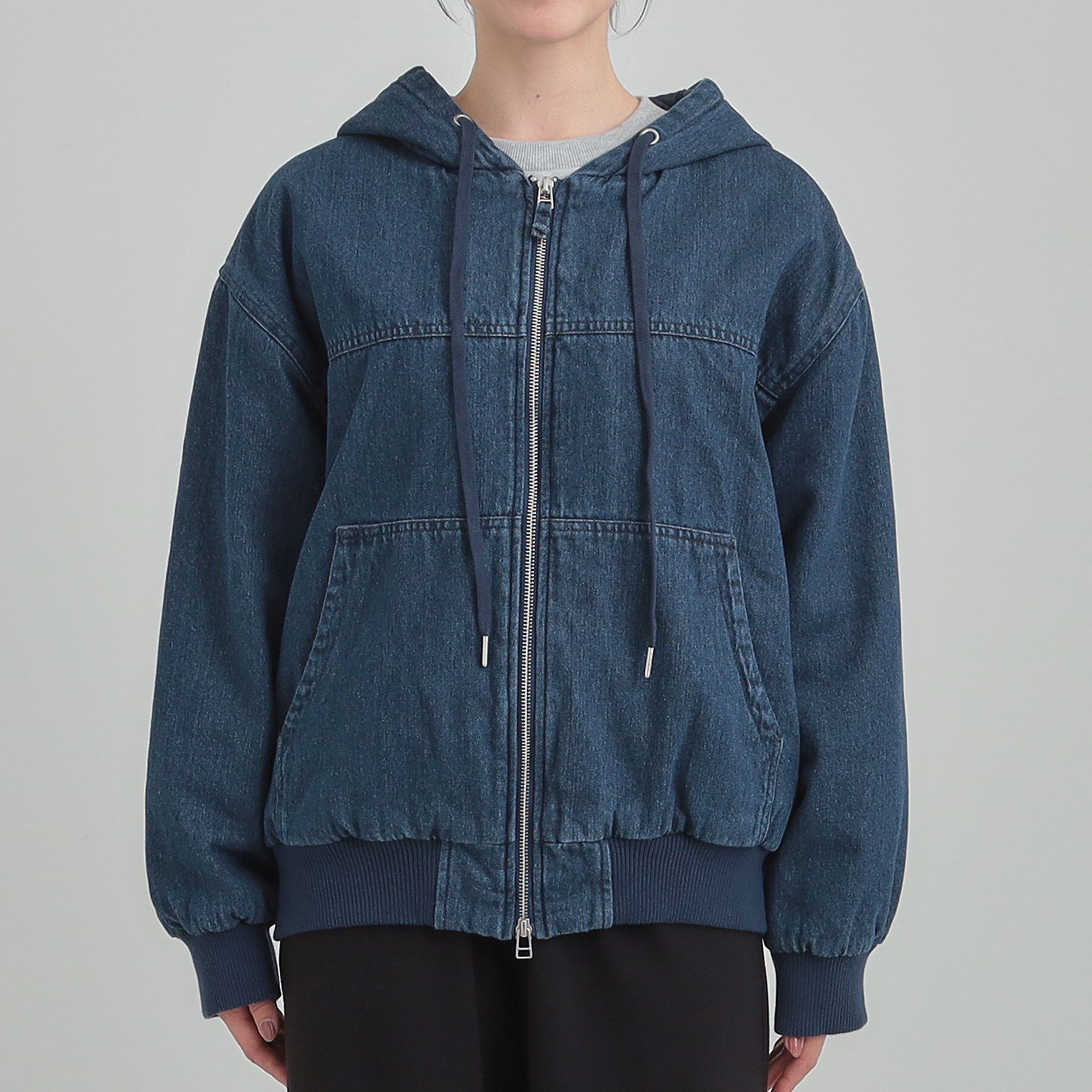 SHOO･LA･RUE「デニム中綿フーディーブルゾン」|ブルゾン・スタジャン|