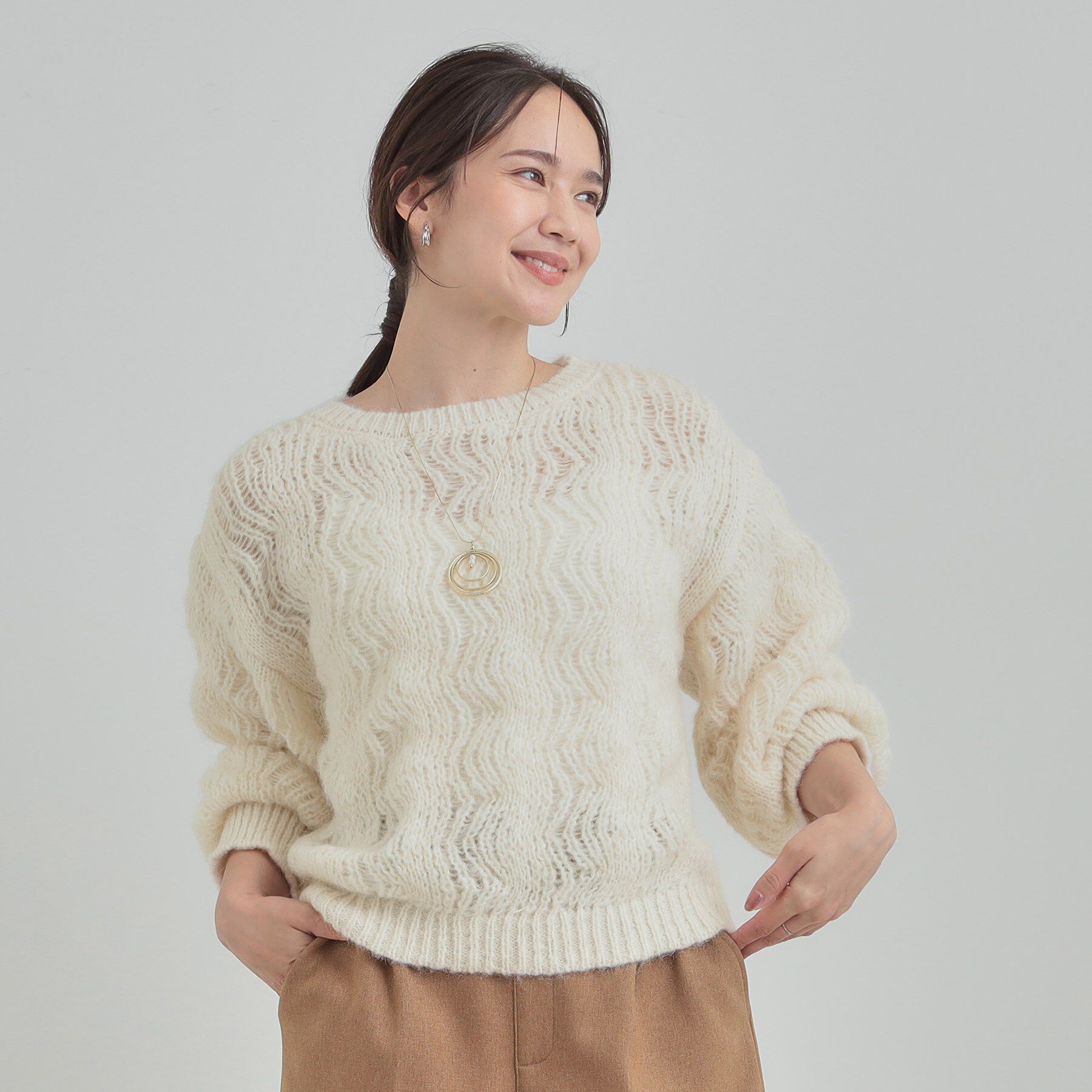 SHOO･LA･RUE「【S-LL】ふんわり大人の 透かし編みニットトップス」|ニット・セーター|