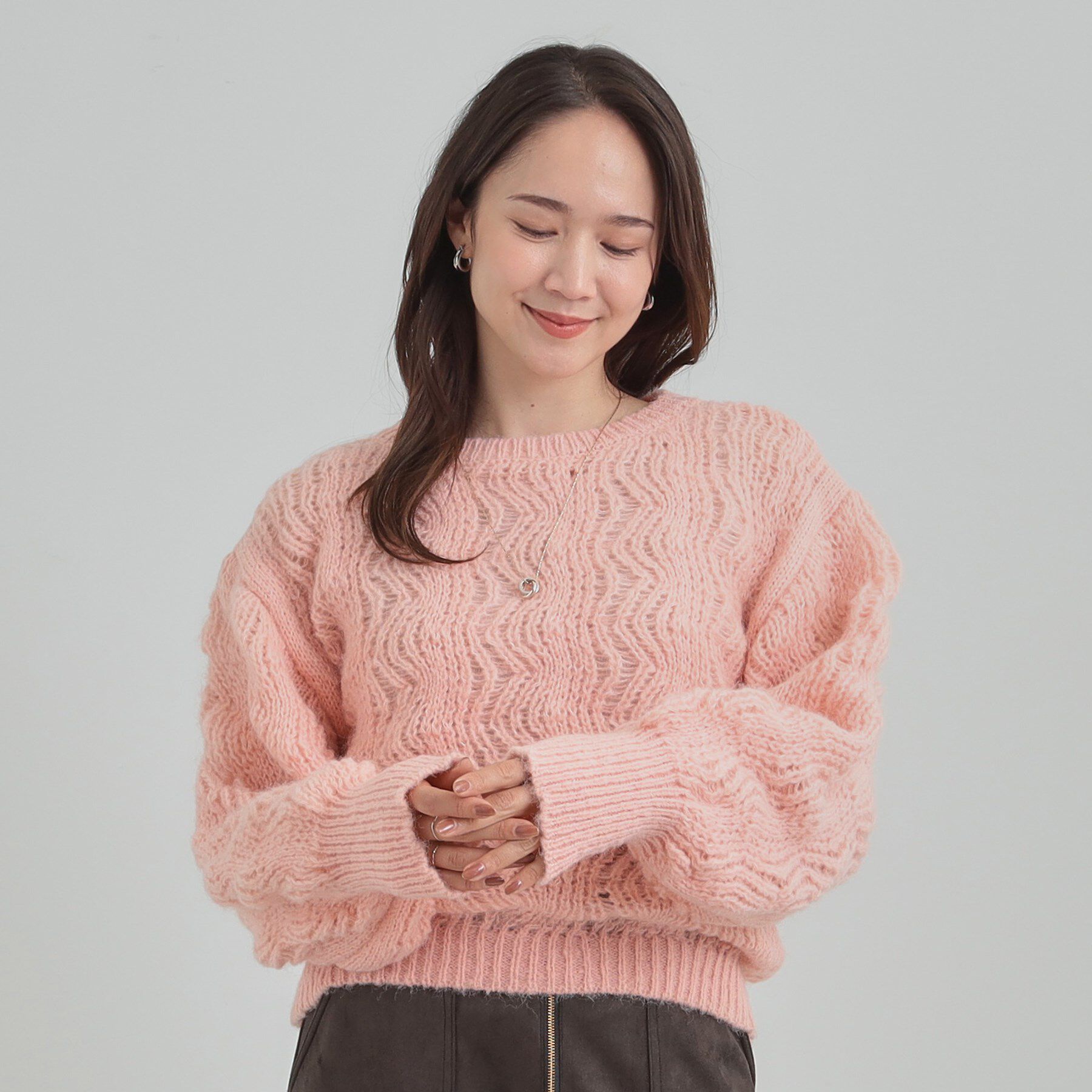 SHOO･LA･RUE「【S-LL】ふんわり大人の 透かし編みニットトップス」|ニット・セーター|