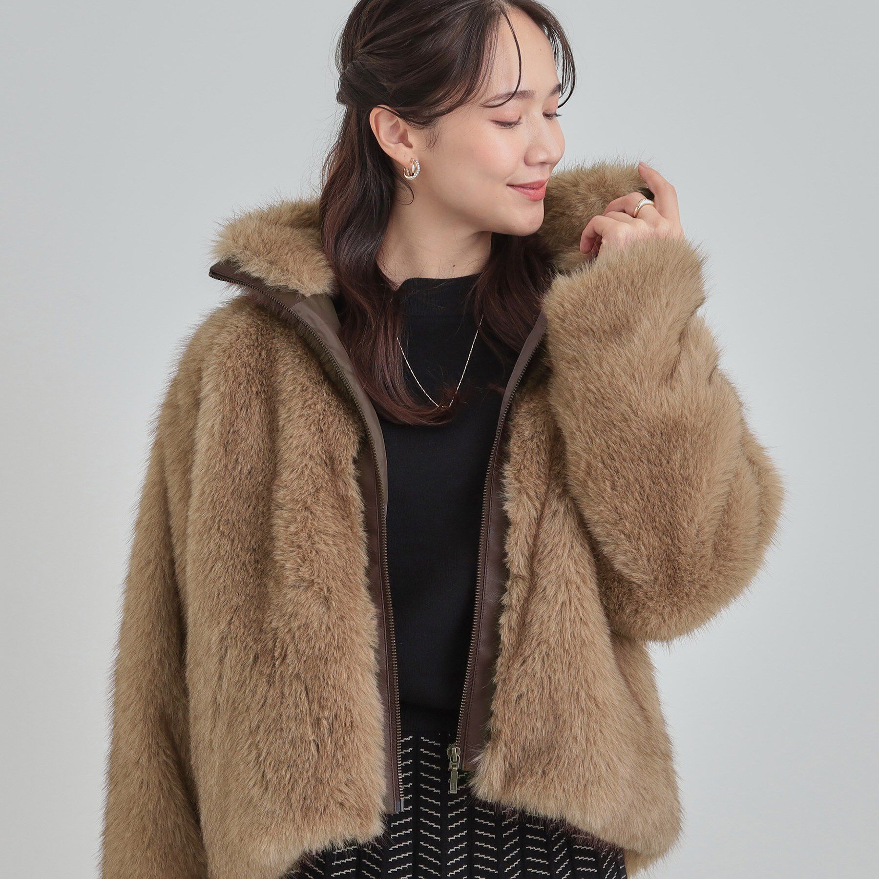 SHOO･LA･RUE「フェイクファーブルゾン」|ブルゾン・スタジャン|キャメルブラウン(4