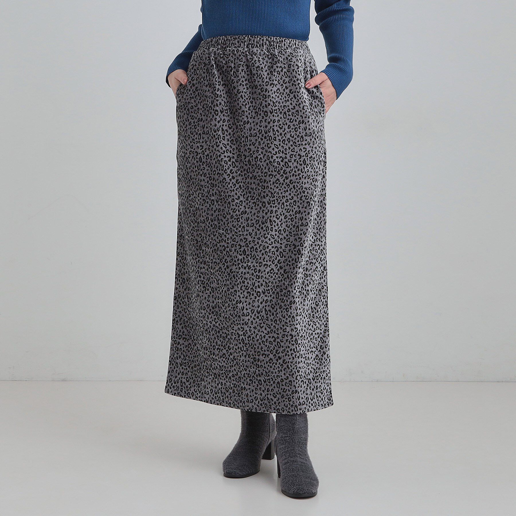 SHOO･LA･RUE「【あったか】両面起毛 ベロアレオパード柄スカート」|スカート|