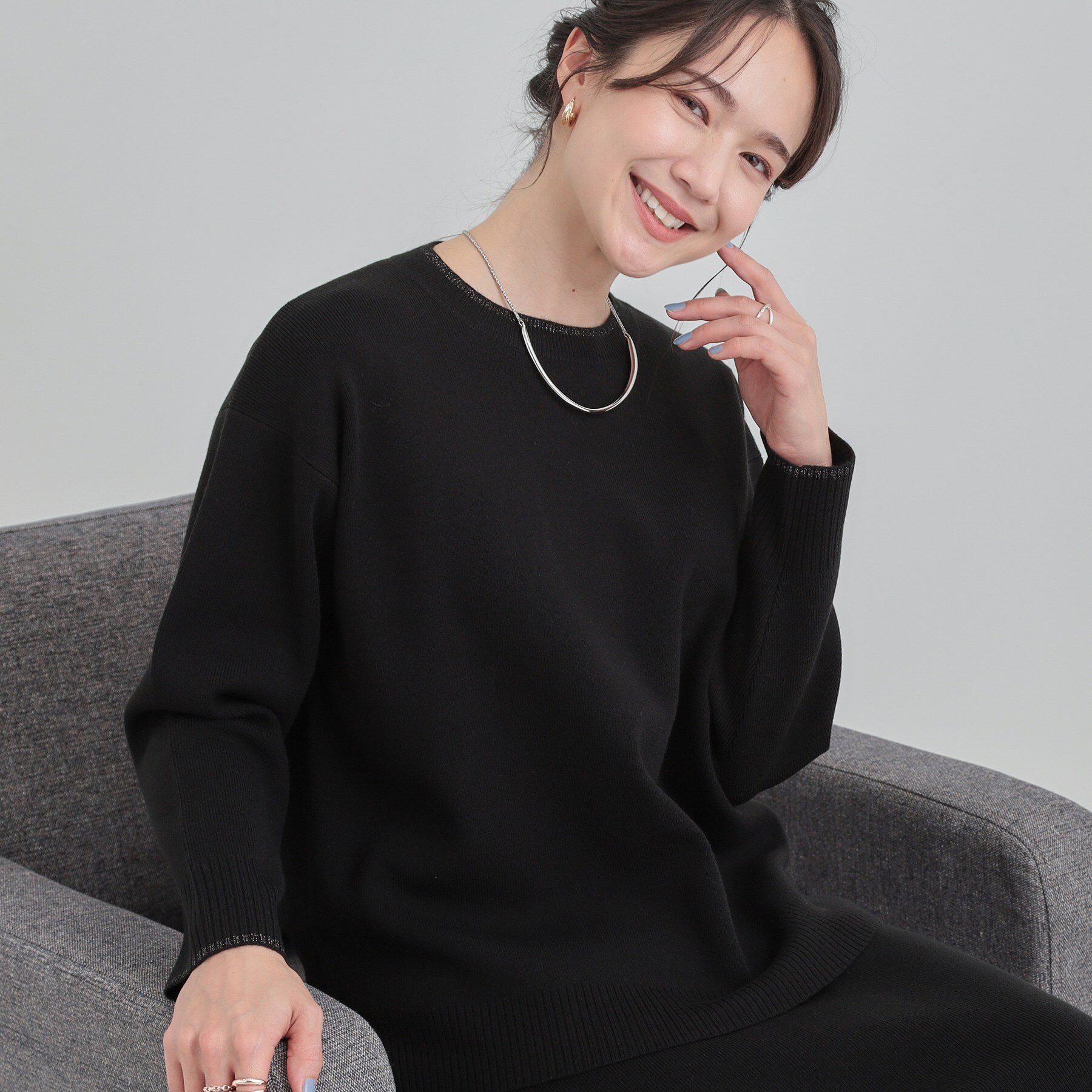 SHOO･LA･RUE「【洗濯機可/セットアップ可/毛玉になりにくい】クルーネックニット」|ニット・セーター|ブラック(019)