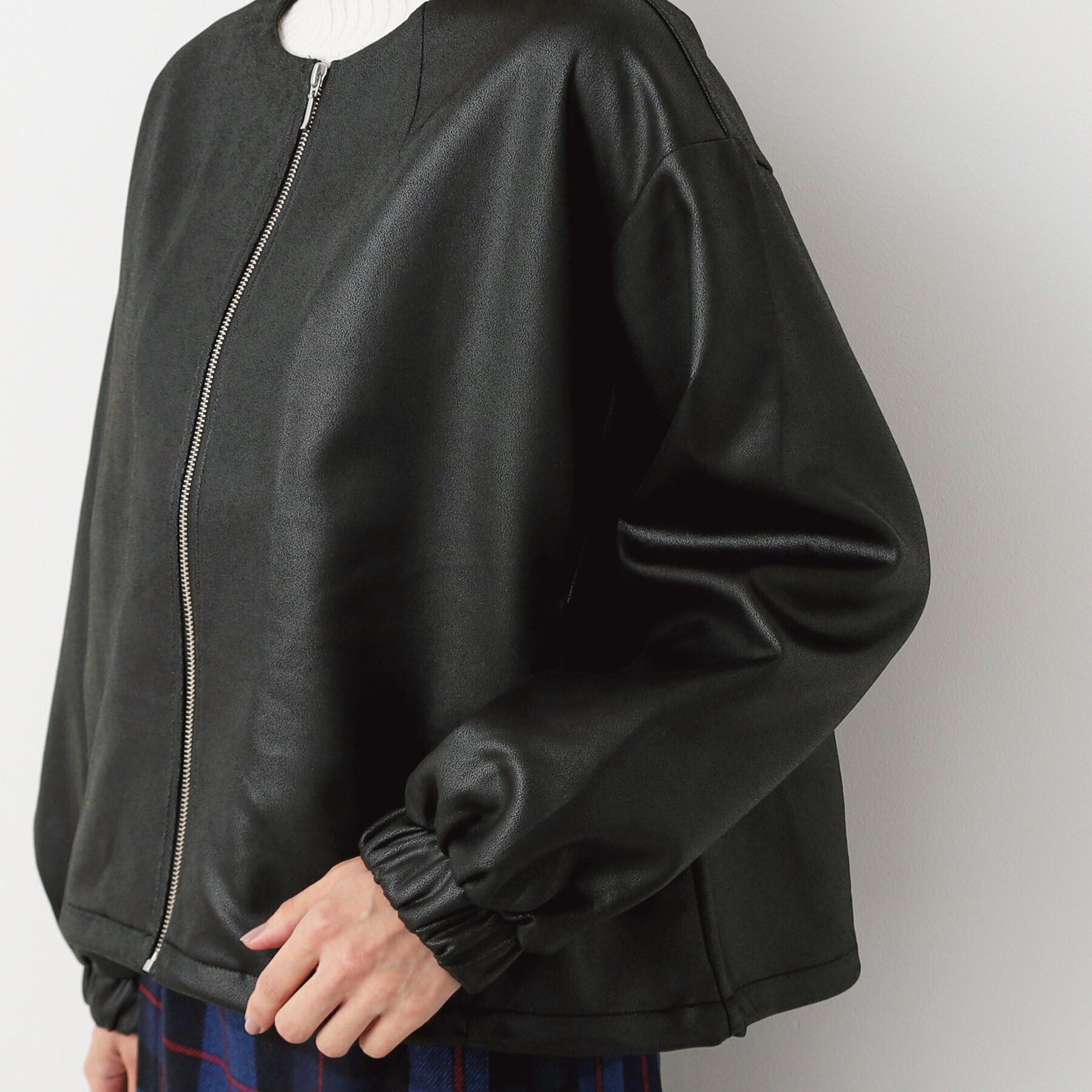 Dessin「【洗える】レザー調クルーネックジャケット」|ノーカラージャケット|