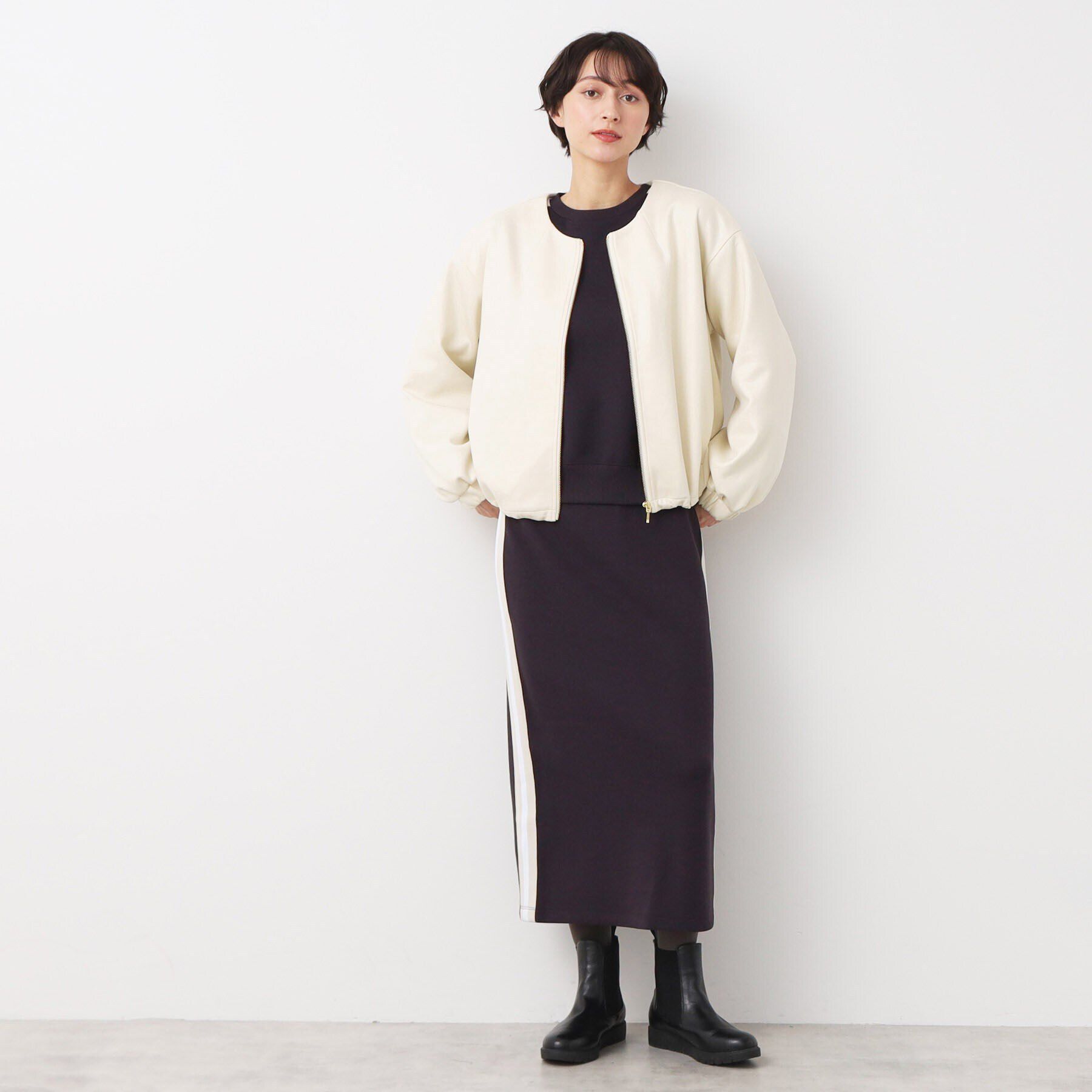 Dessin「【洗える】レザー調クルーネックジャケット」|ノーカラージャケット|