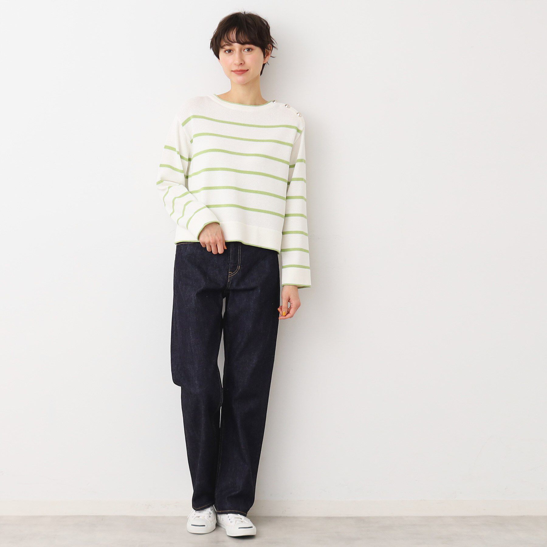 Dessin「【洗える】肩ボタン付きボーダーニット（XS～L）」|ニット・セーター|