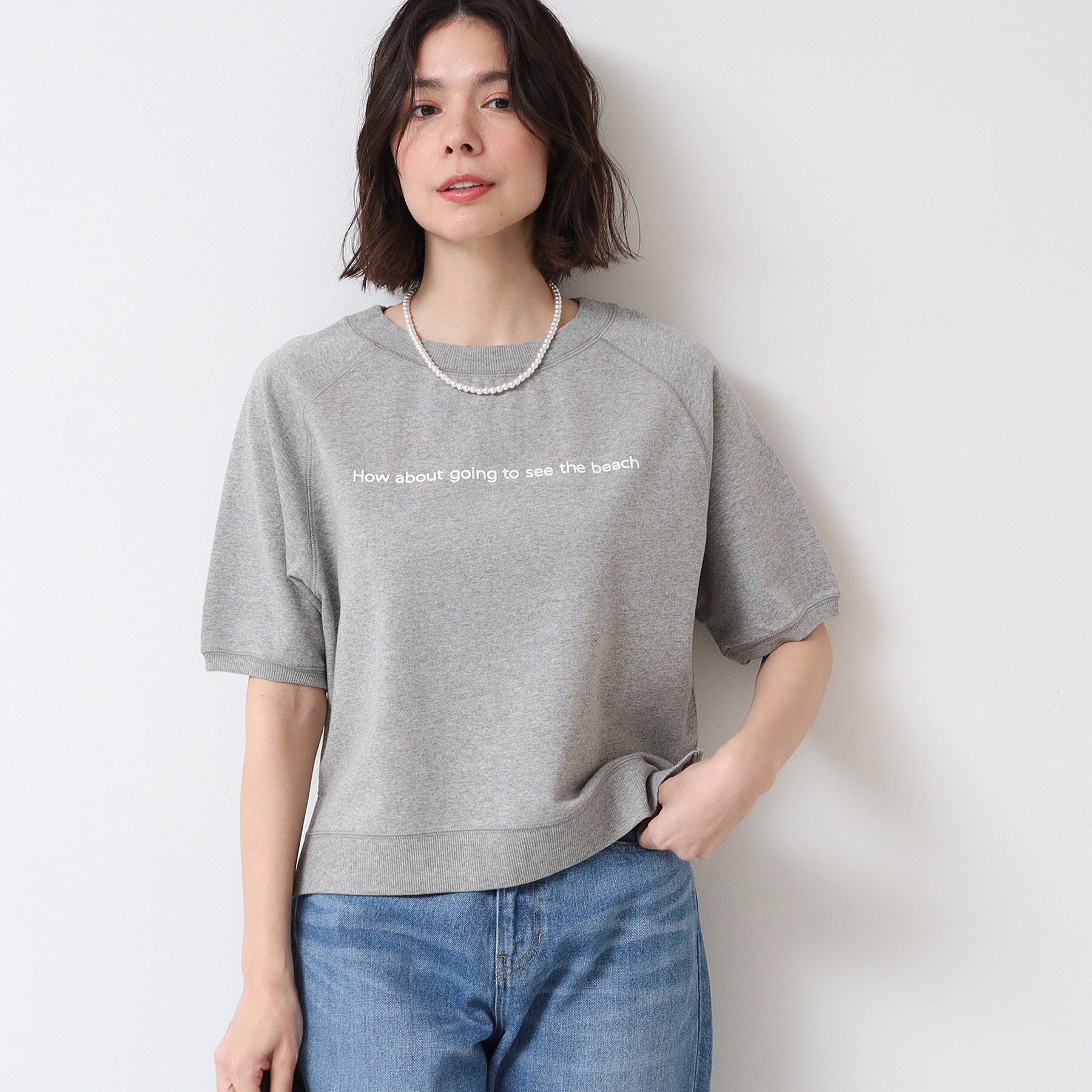 Dessin「【洗える】クロップド丈ロゴ半袖カットソー（S～L）」|Tシャツ・カットソー|グレー(012)