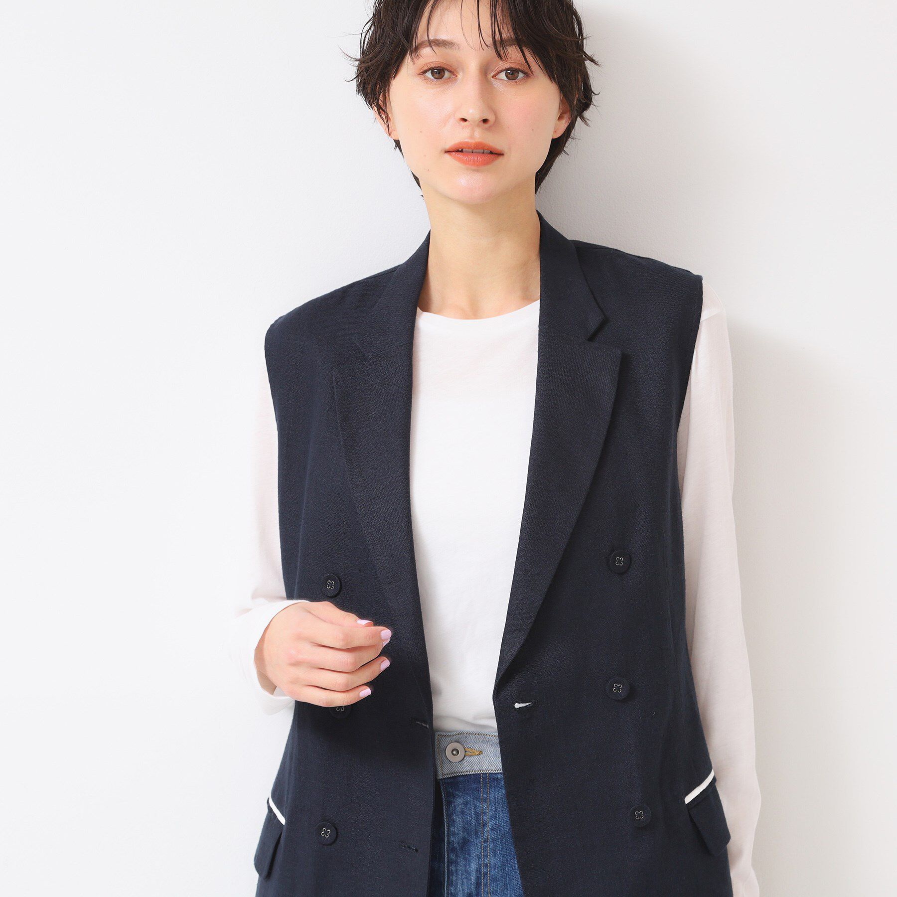 Dessin「【セットアップ可能・洗える】リネンスリーブレスジャケット」|ベスト・ジレ|