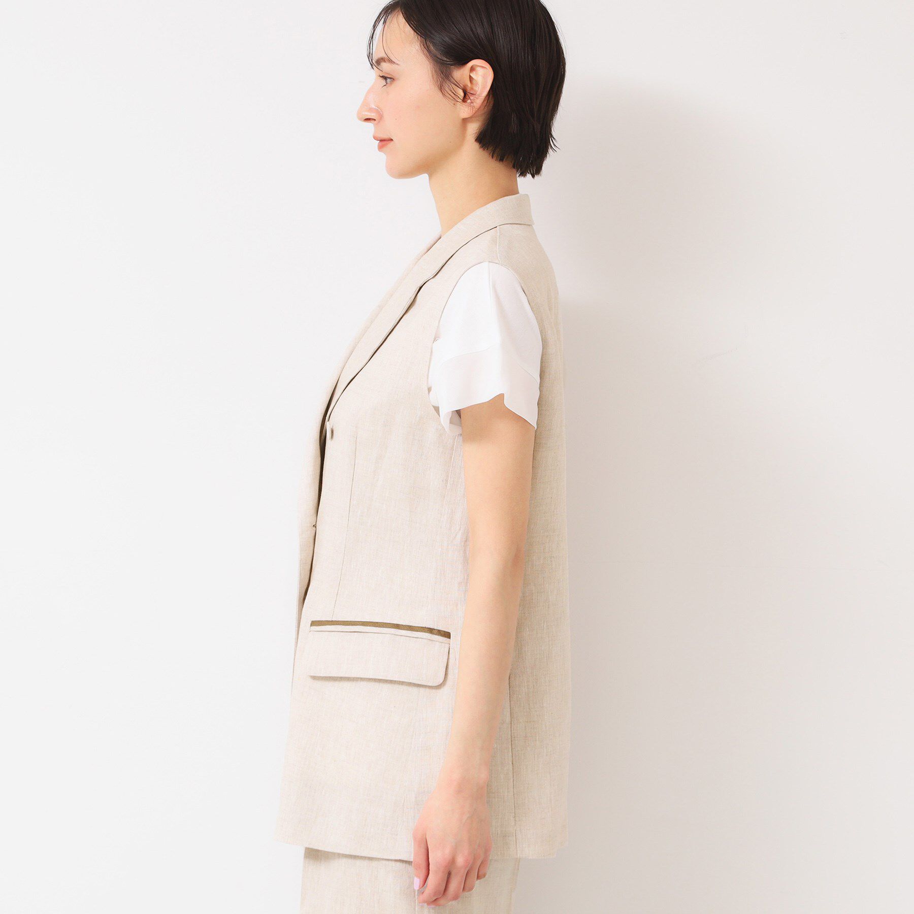 Dessin「【セットアップ可能・洗える】リネンスリーブレスジャケット」|ベスト・ジレ|