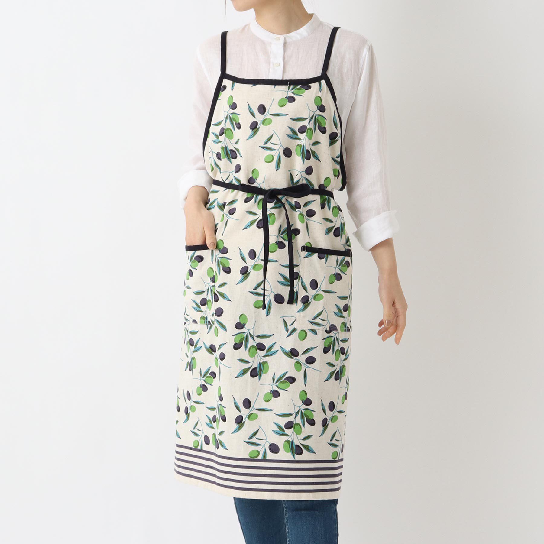 212 KITCHEN STORE「オリーブボーダー ロングエプロン NT」|食器・キッチングッズ|その他