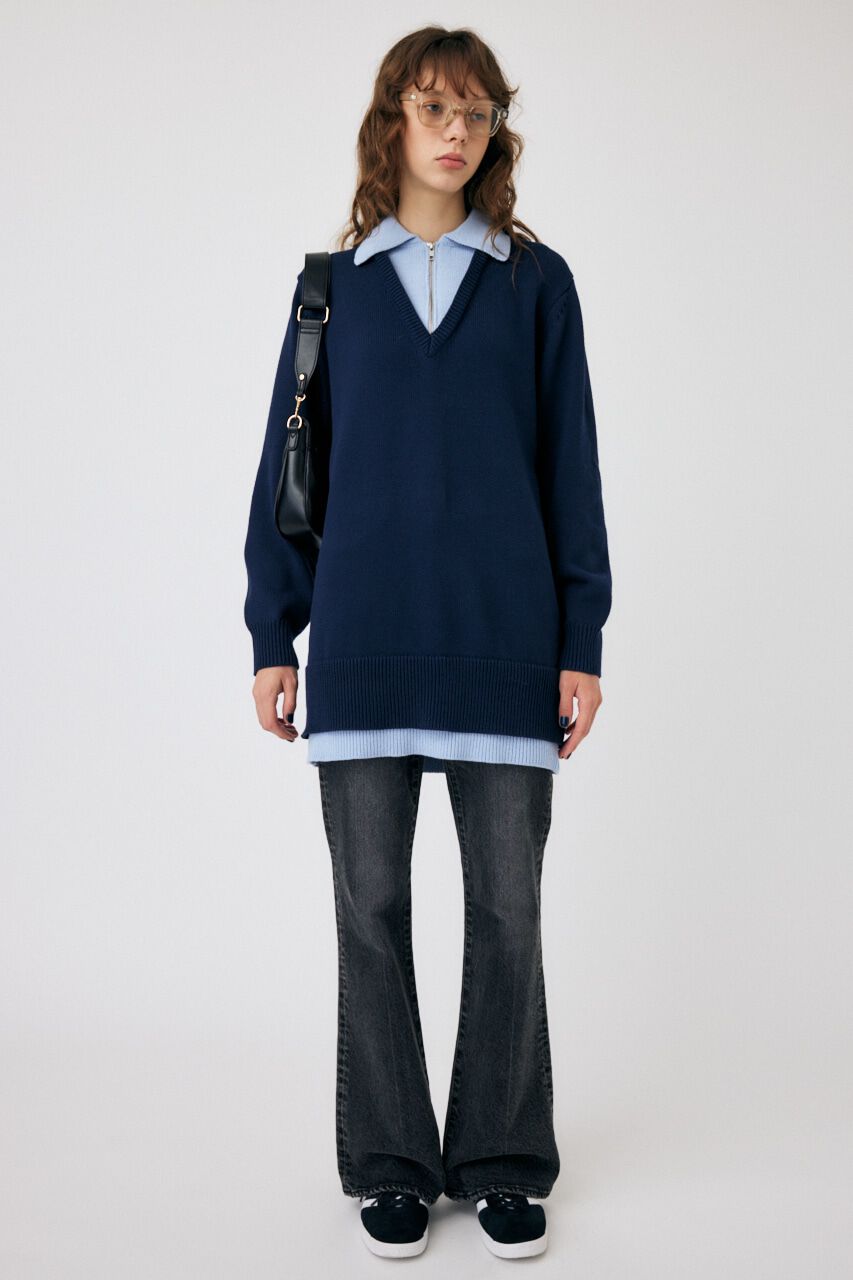 MOUSSY「LAYERED HALF ZIP ミニドレス」|ワンピース|NVY