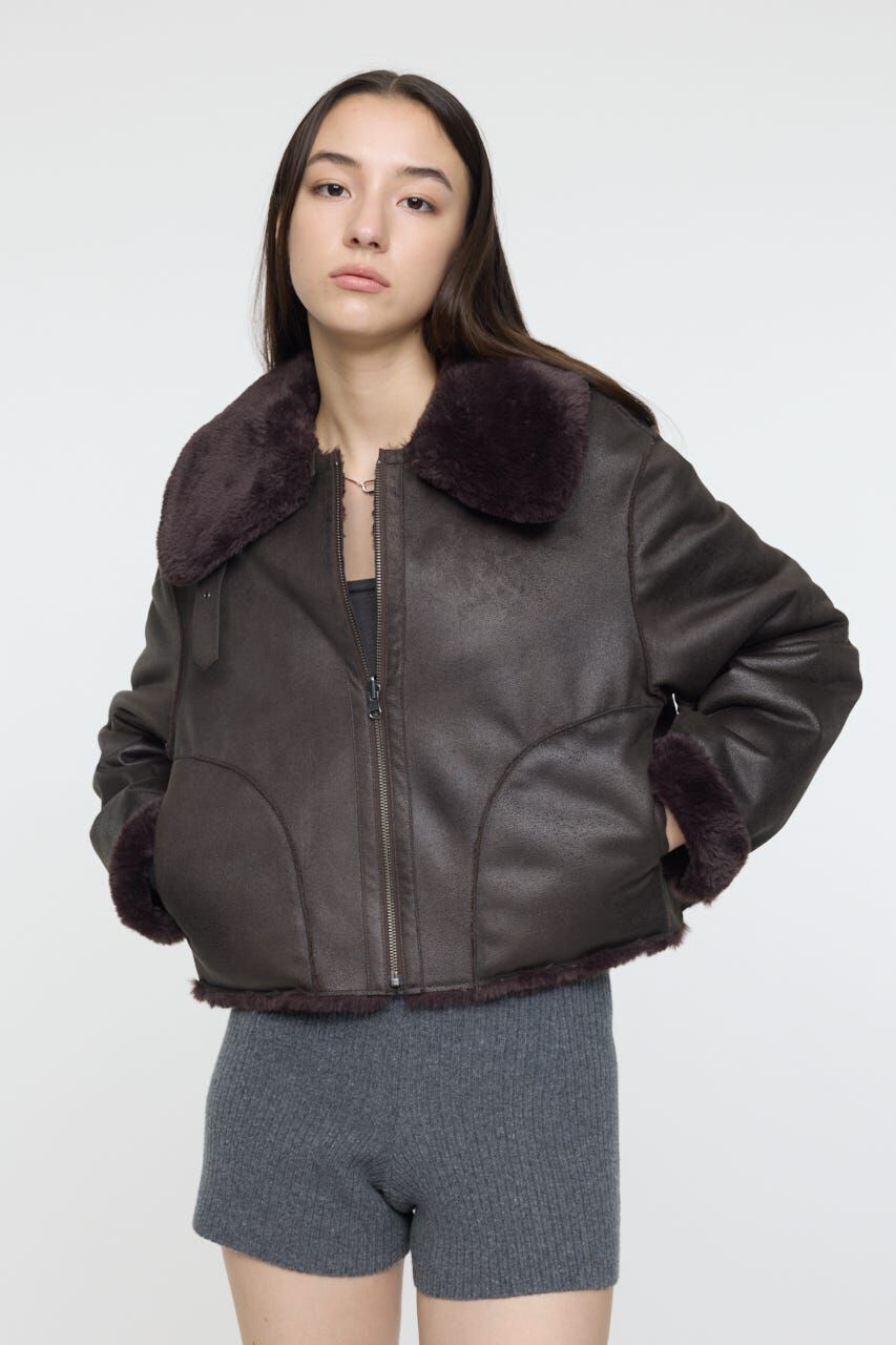 MOUSSY「REVER FAUX ファーコート」|ブルゾン・スタジャン|BLK