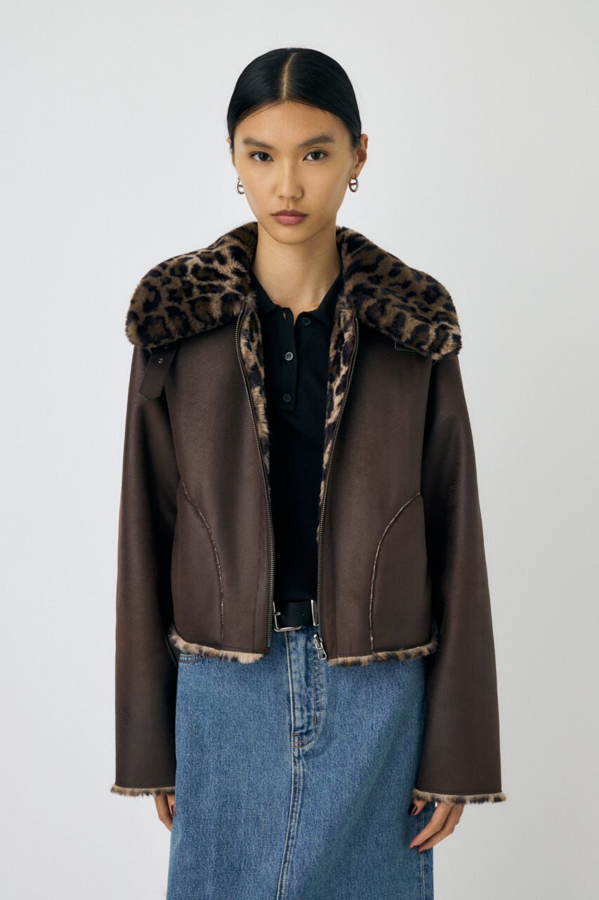 MOUSSY「REVER FAUX ファーコート」|ブルゾン・スタジャン|柄BRN5