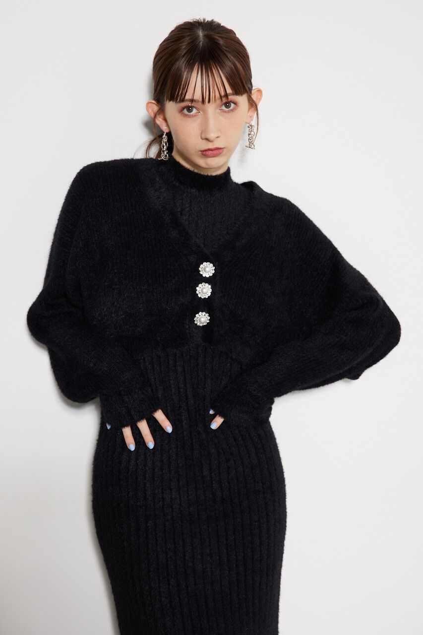 rienda「ビジュー釦カーデSET Knit OP」|ワンピース|