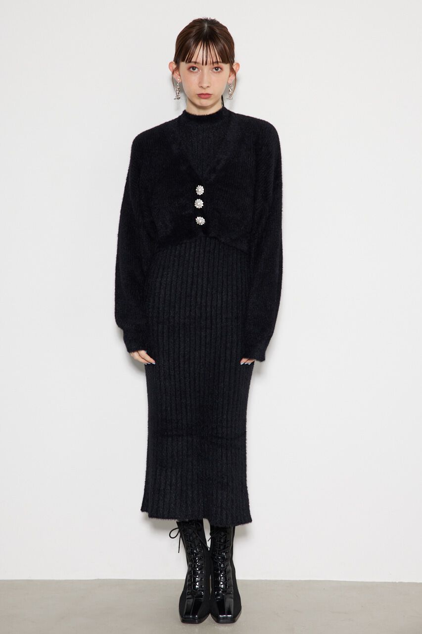 rienda「ビジュー釦カーデSET Knit OP」|ワンピース|