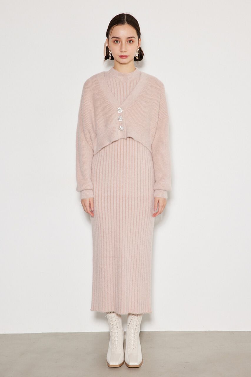 rienda「ビジュー釦カーデSET Knit OP」|ワンピース|