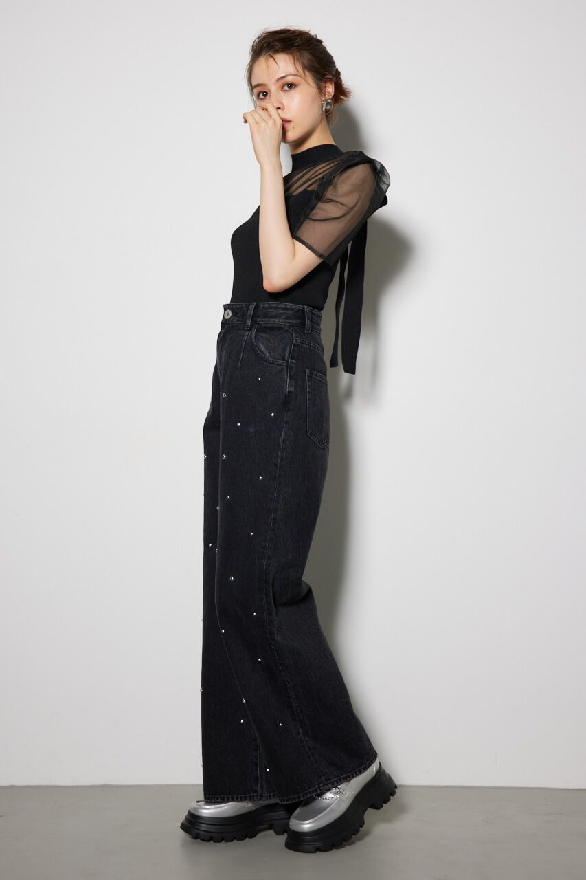 rienda「スタッズデザインワイドデニムパンツ」|その他|