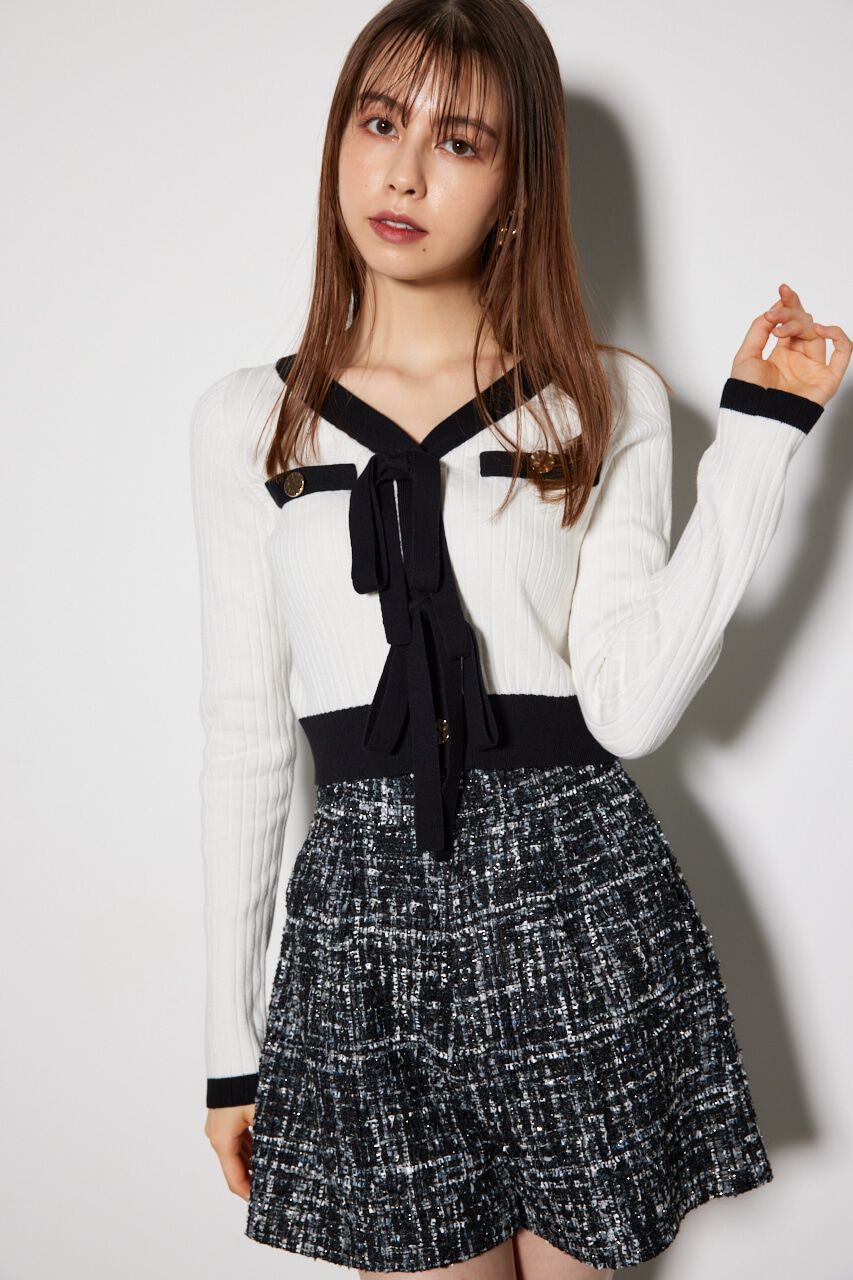 rienda「配色リボンニットカーデ」|ニット・セーター|