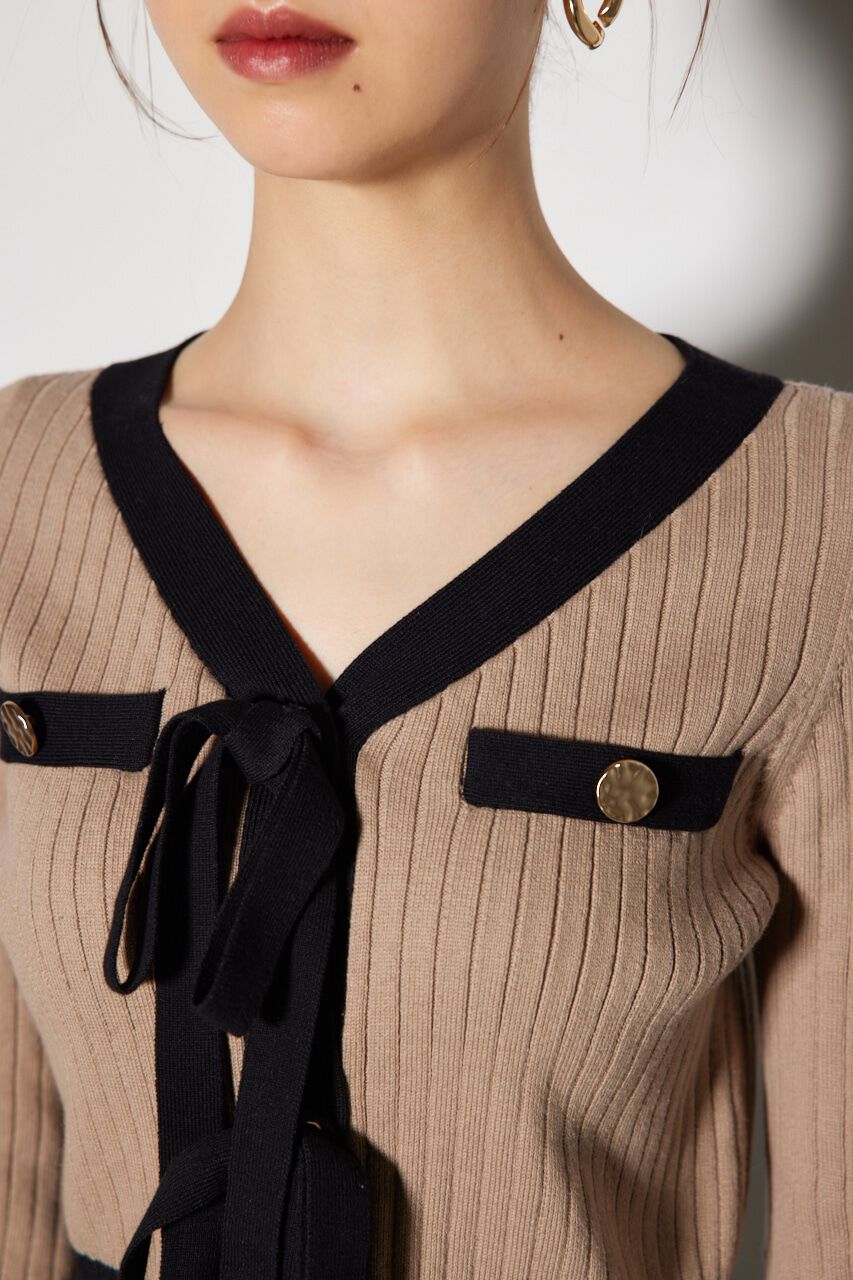 rienda「配色リボンニットカーデ」|ニット・セーター|