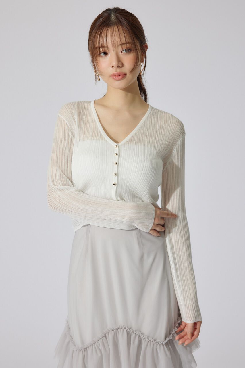 rienda「ランダムリブシアーニットカーディガントップス」|カーディガン|WHT