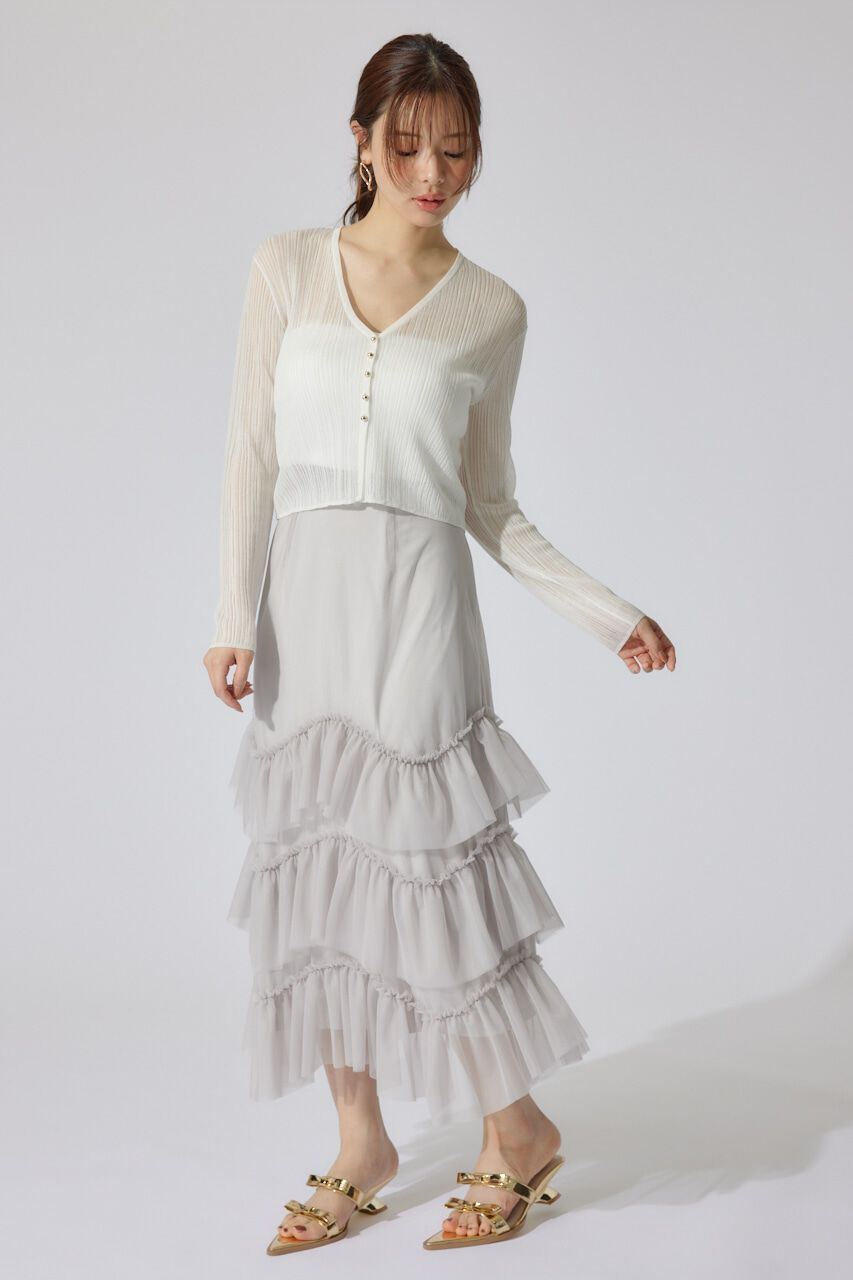 rienda「ランダムリブシアーニットカーディガントップス」|カーディガン|