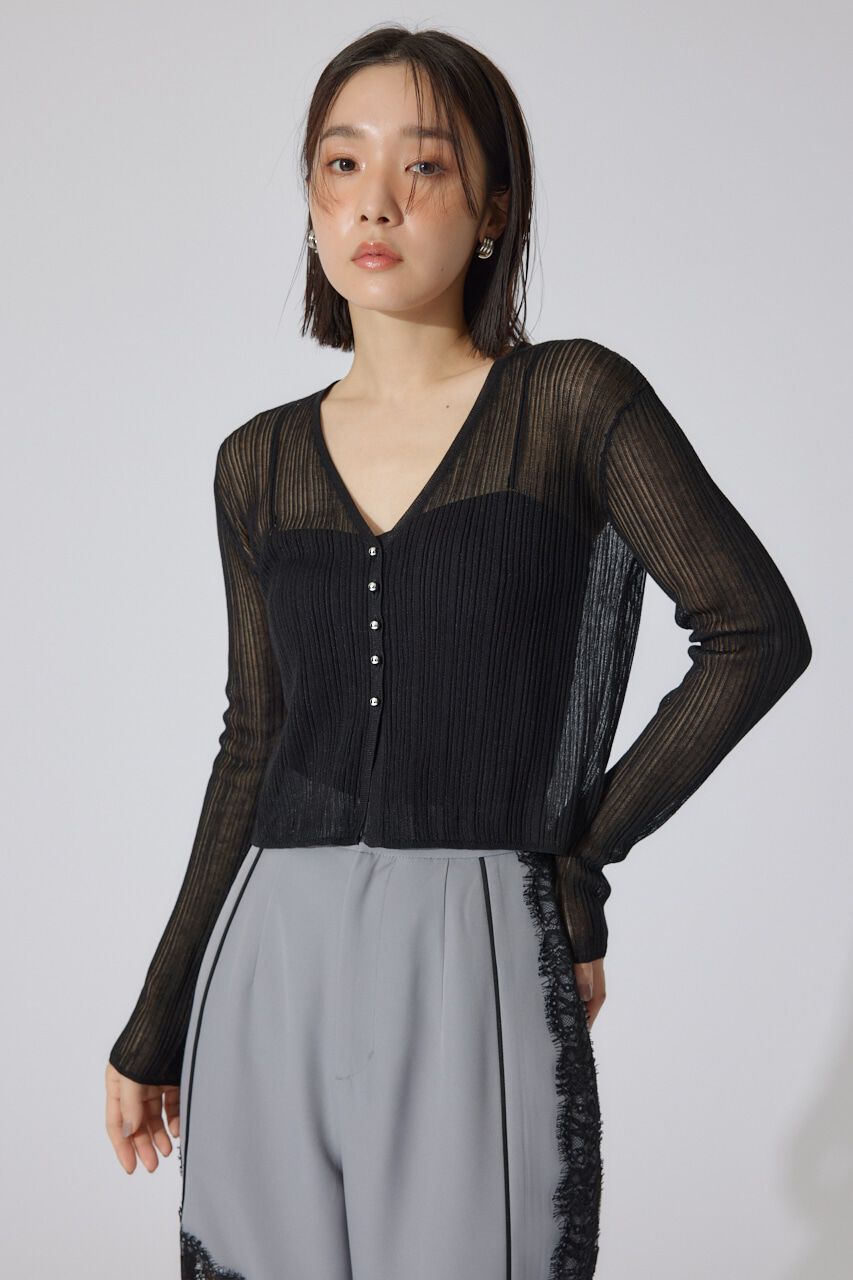 rienda「ランダムリブシアーニットカーディガントップス」|カーディガン|BLK