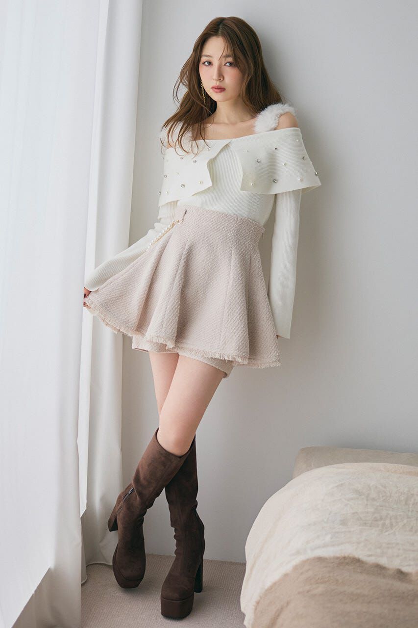 rienda「ツイードフレアスコートショートパンツ」|その他|BEG