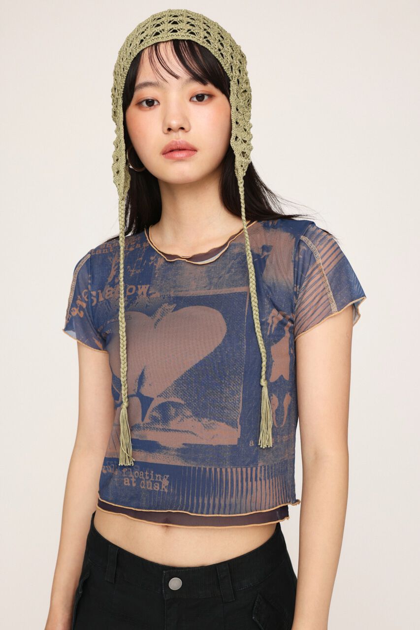 SLY「PRINTED SHEER トップス」|Tシャツ・カットソー|M/NVY7