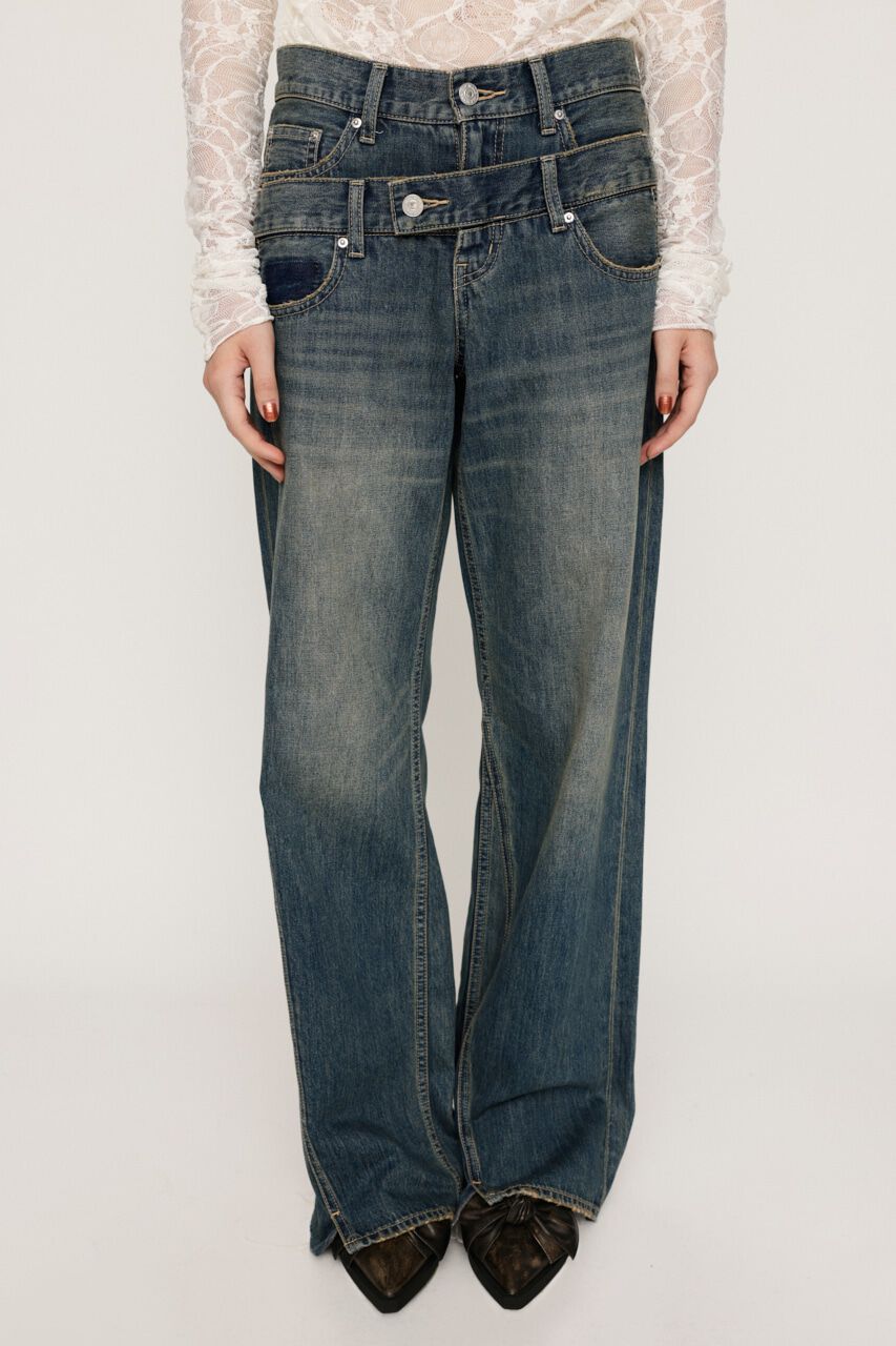 SLY「DOUBLE BELT WIDE FLARE PT-C」|デニム|