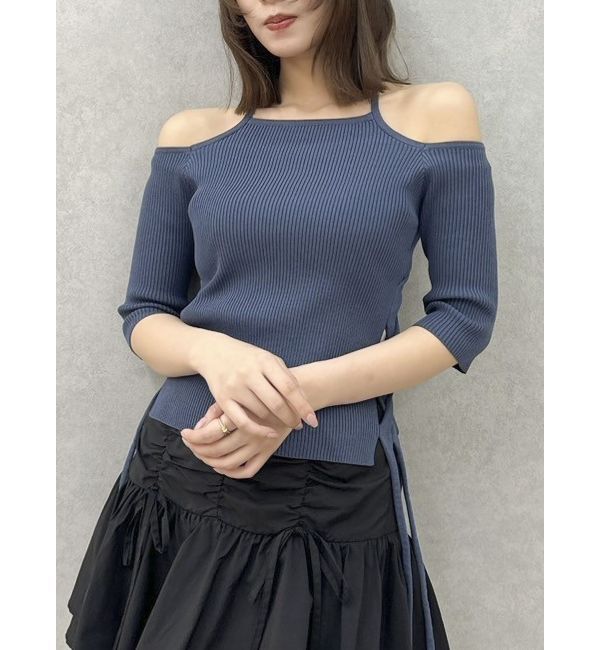 dazzlin「サイドクロスオープンボレロニット」|ニット・セーター|ブルー