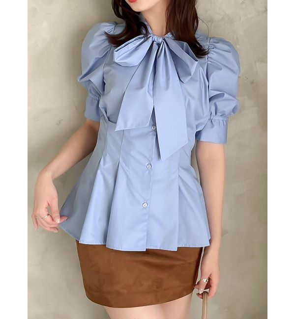 dazzlin「ペプラムタックボウタイブラウス」|シャツ・ブラウス|ブルー